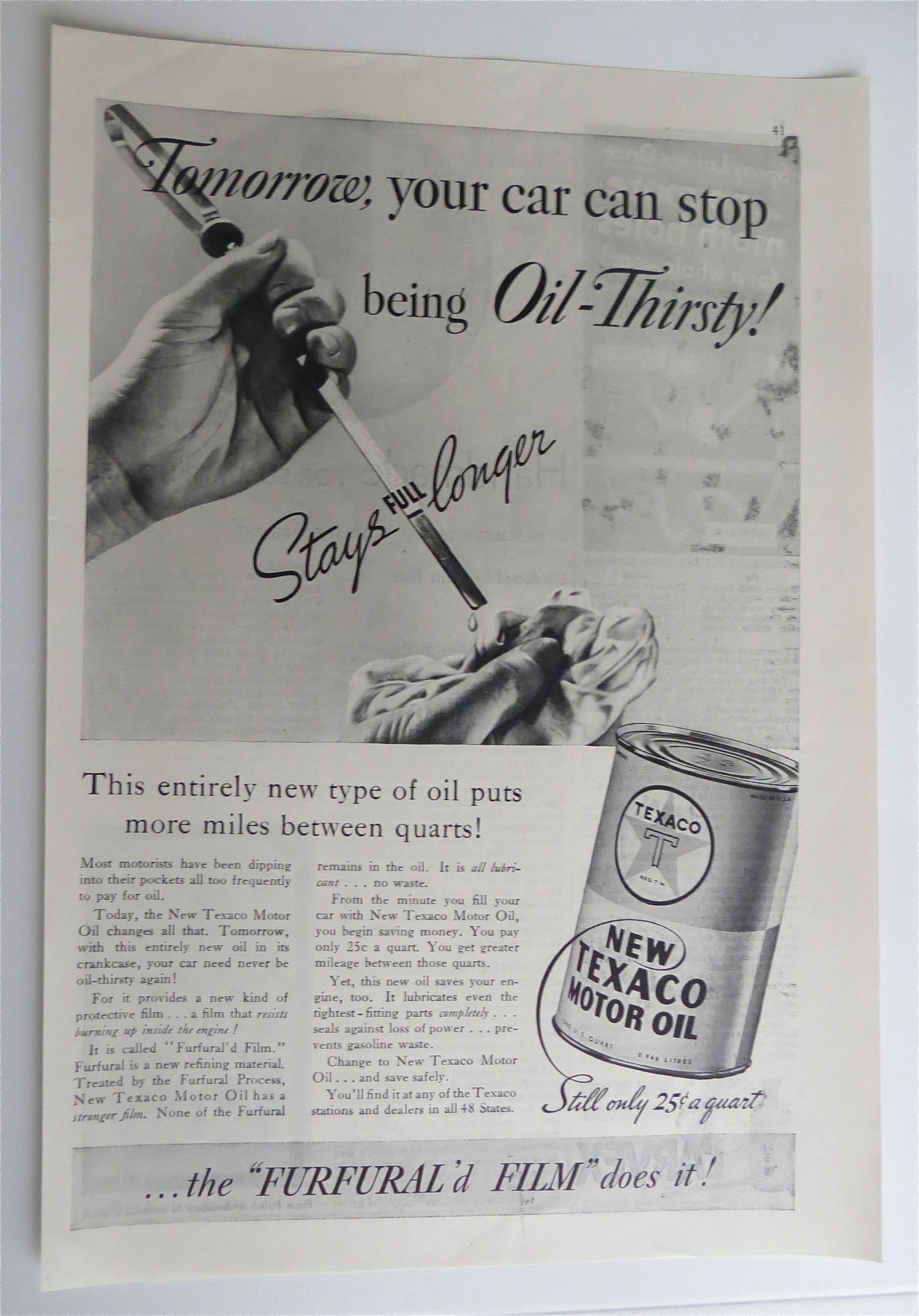 1936 Texaco Motor Oil with Dipstick From A Car