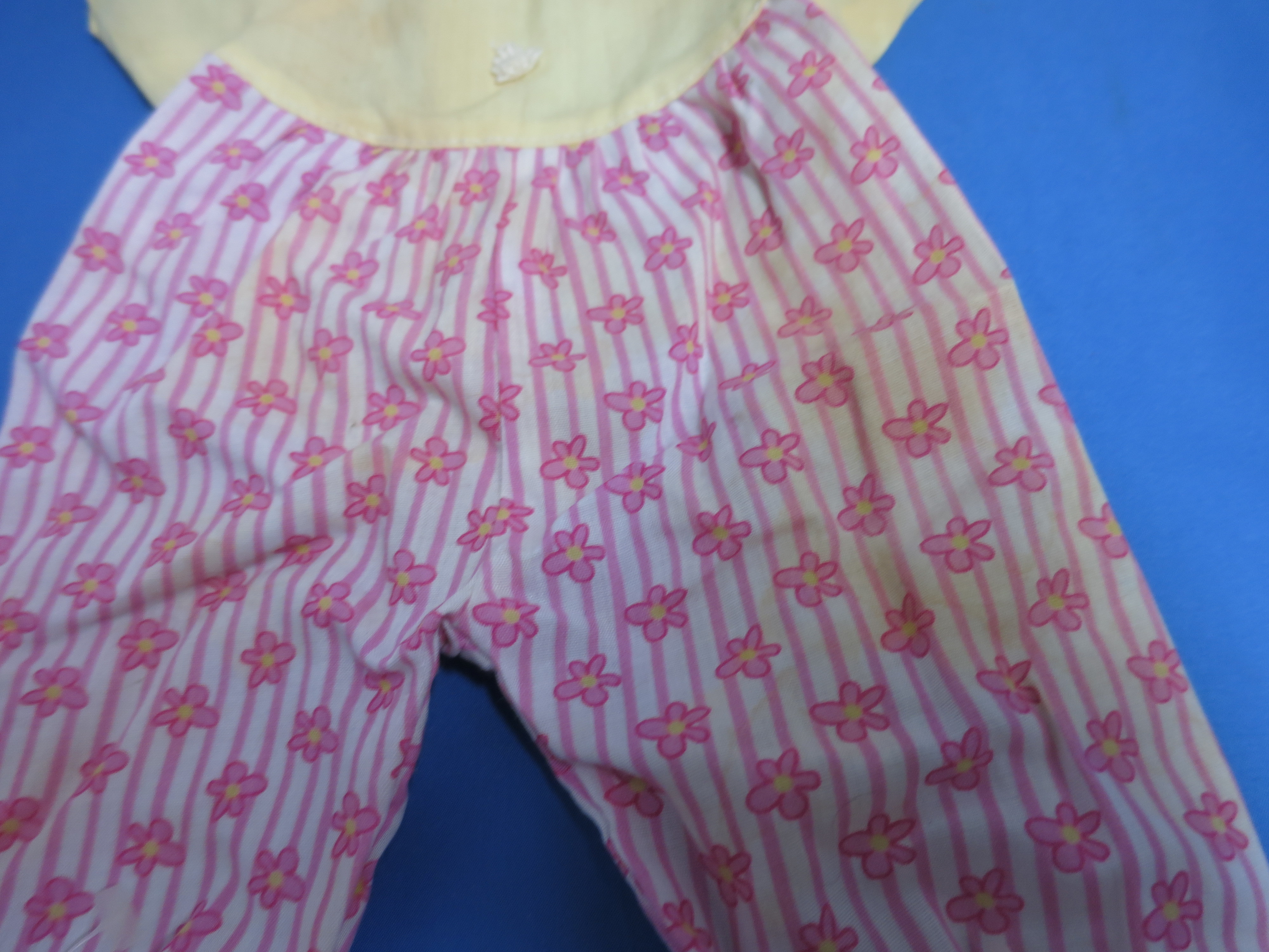 Doll Outfit one piece yellow pink white floral 1970s has soiling