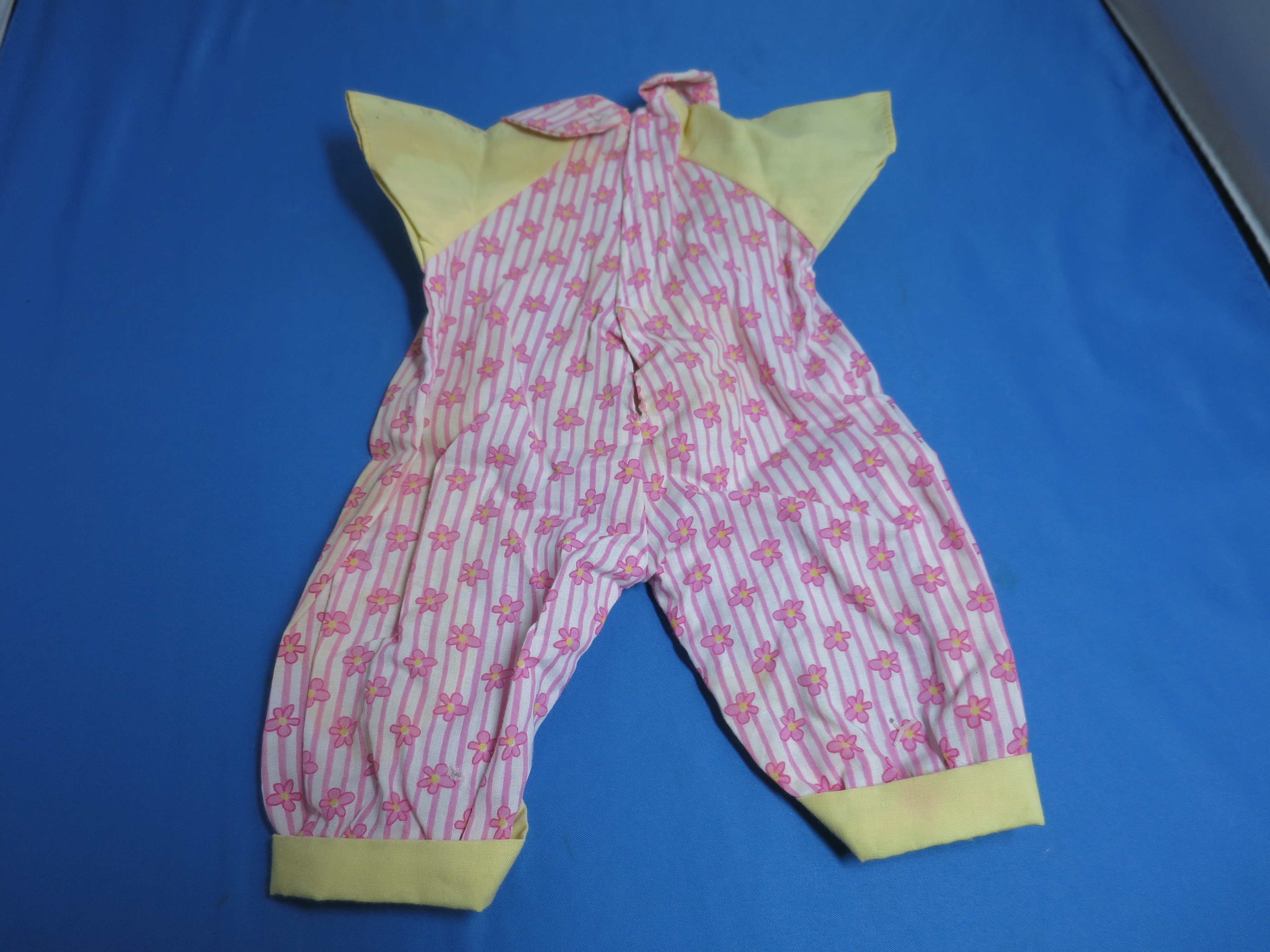 Doll Outfit one piece yellow pink white floral 1970s has soiling