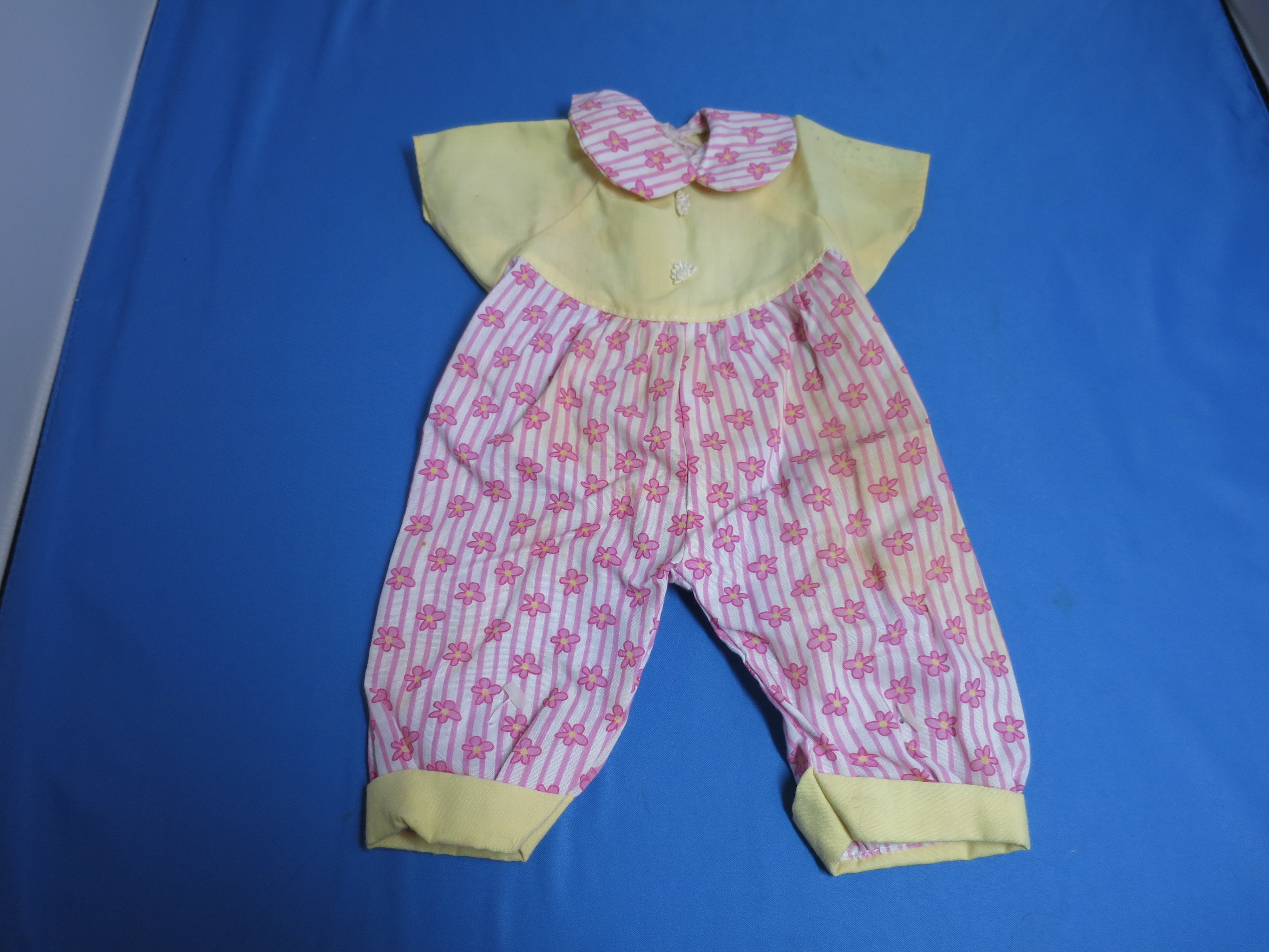 Doll Outfit one piece yellow pink white floral 1970s has soiling