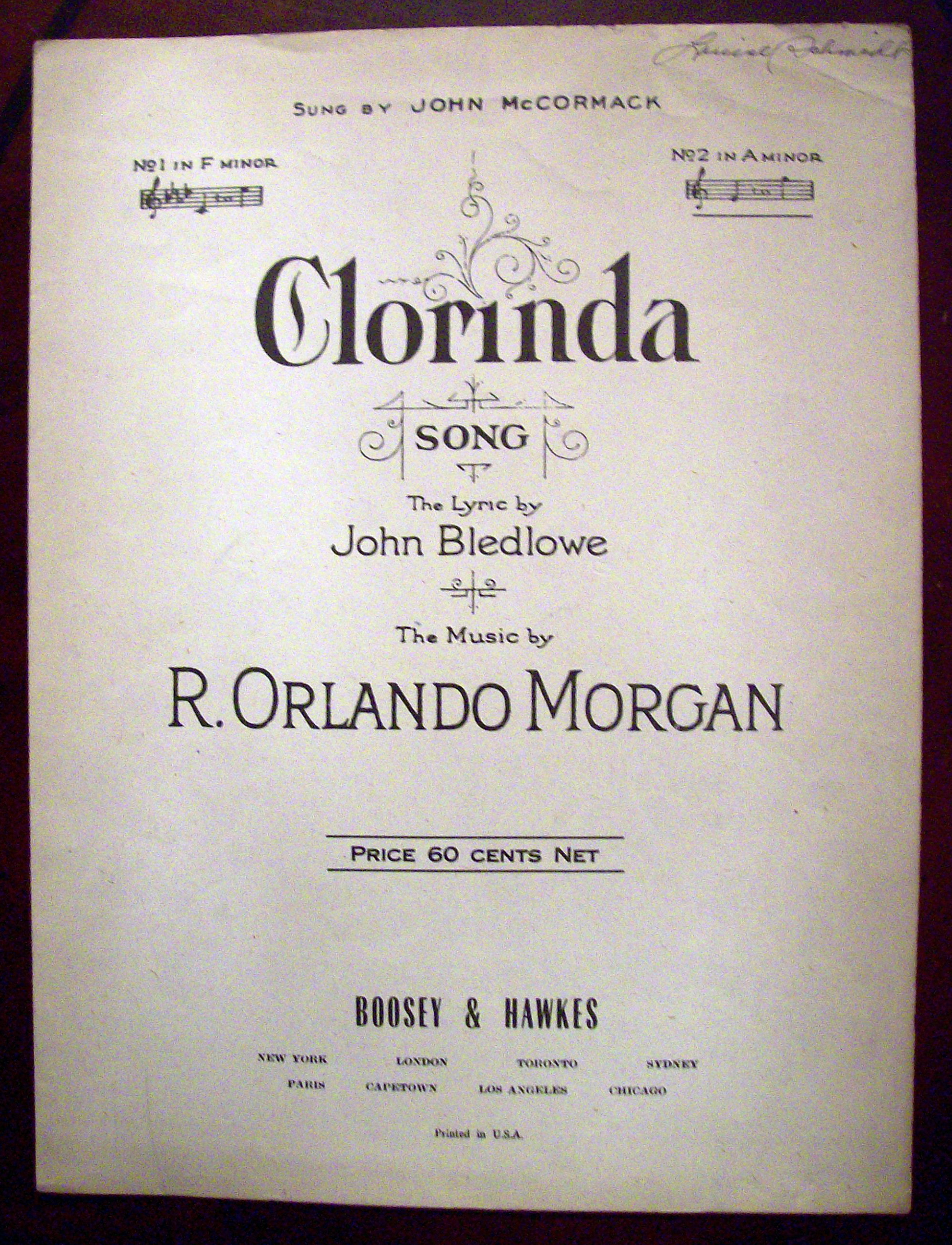 Sheet Music of 1923 Clorinda