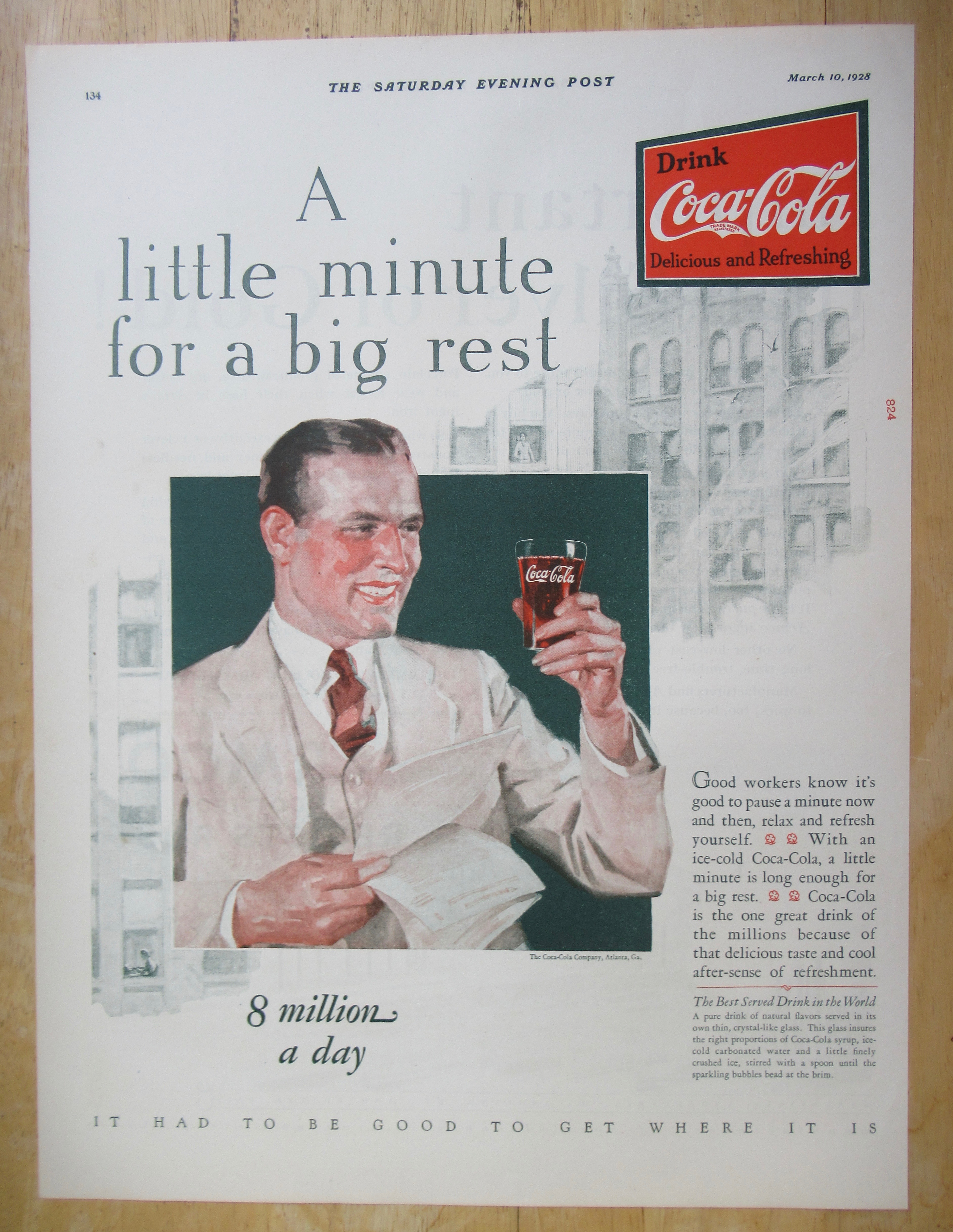 1928 Coca-Cola (Coke) with Man Holding a Glass of Coke