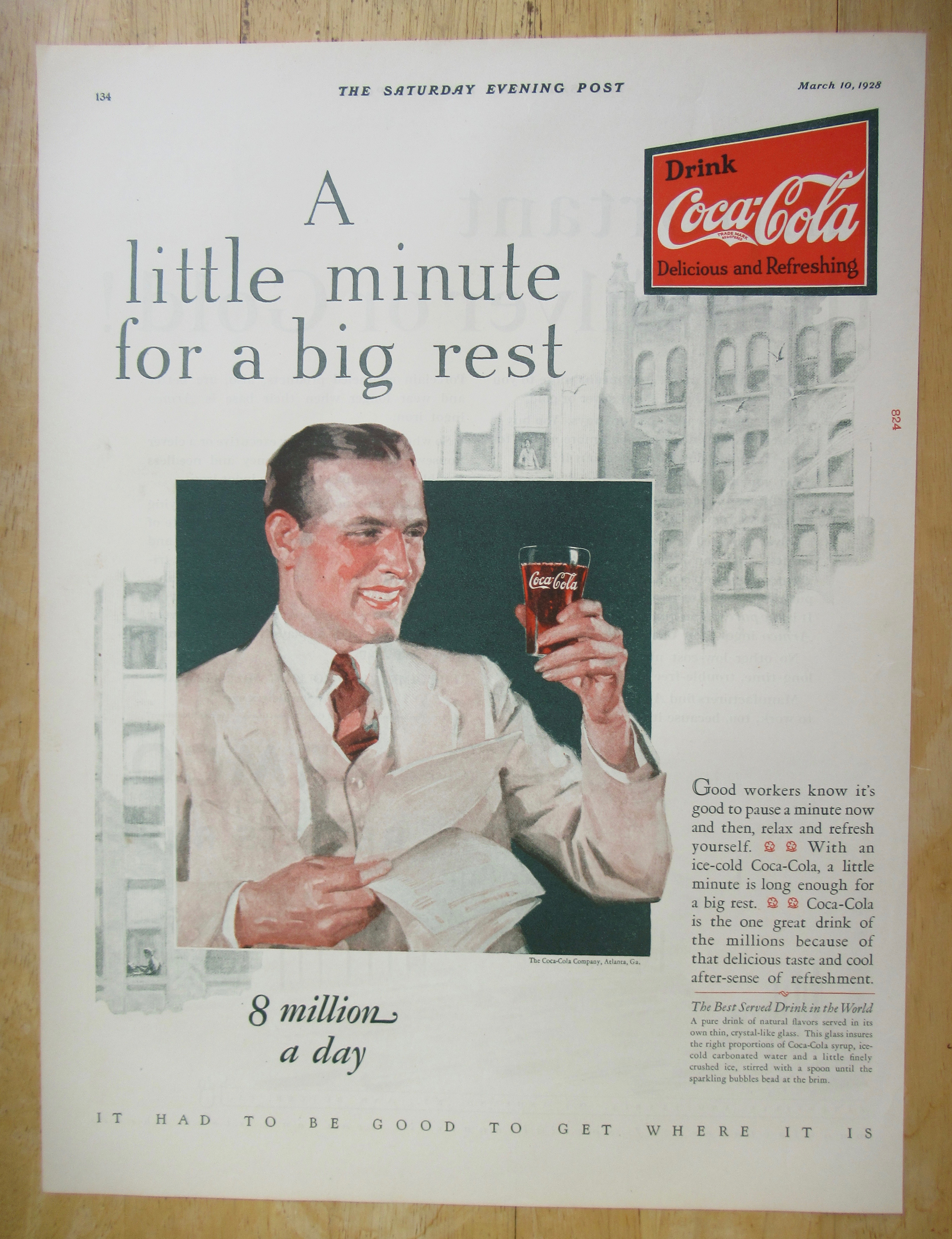 1928 Coca-Cola (Coke) with Man Holding a Glass of Coke