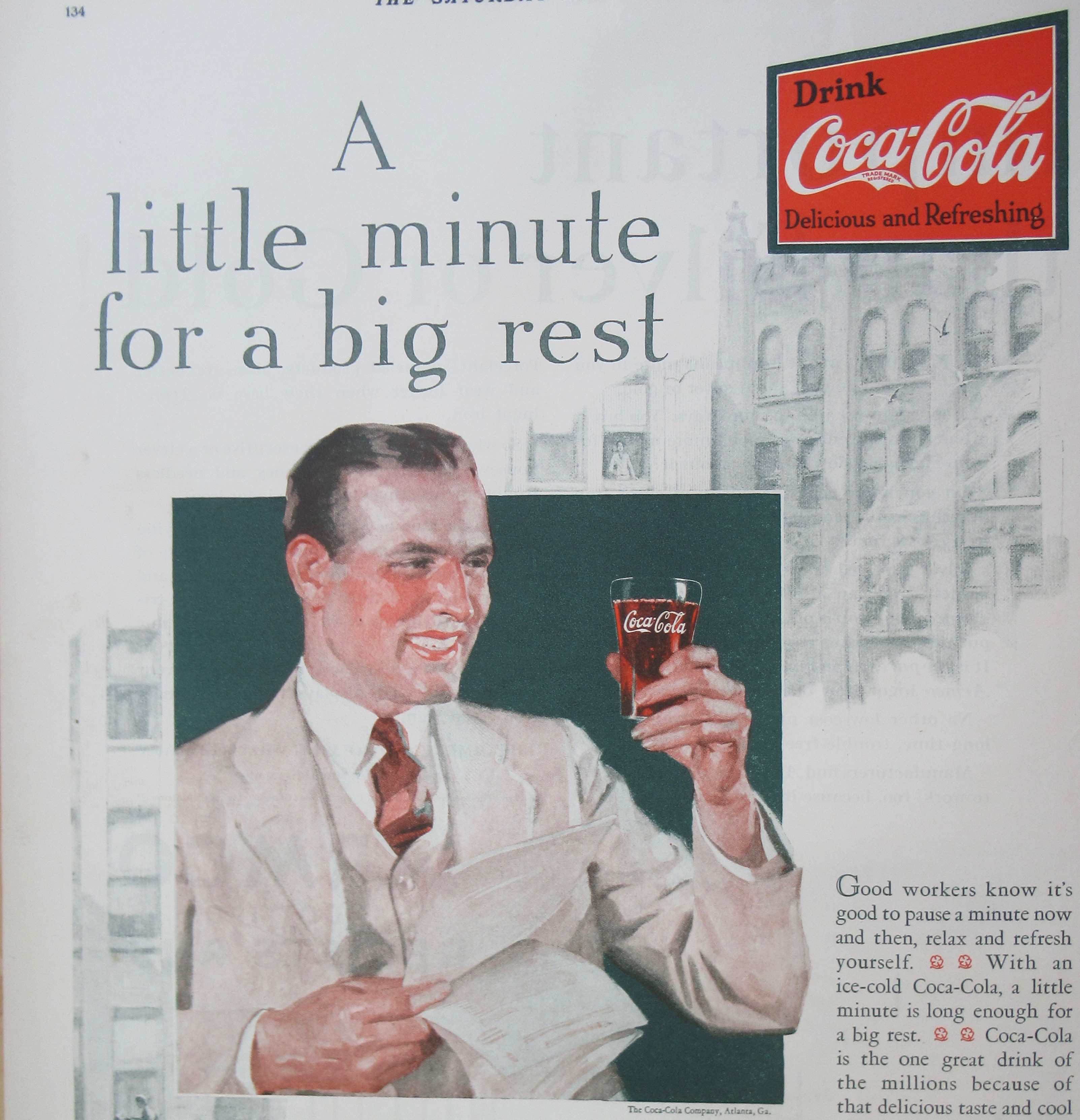 1928 Coca-Cola (Coke) with Man Holding a Glass of Coke