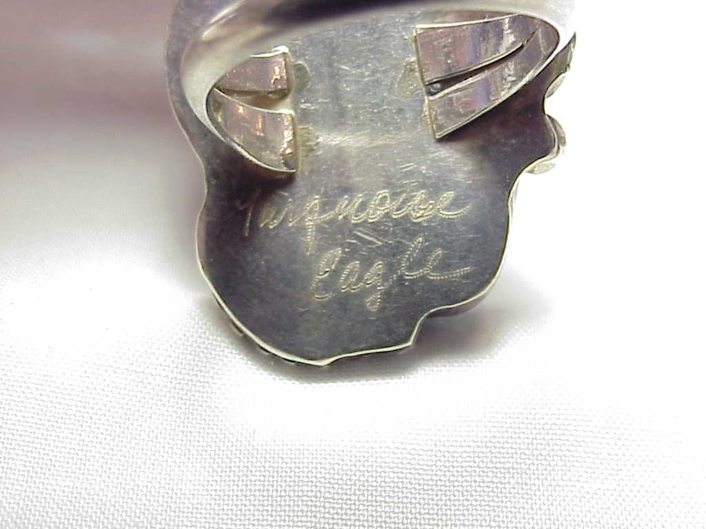 Signed Native American Sterling Slver Turquoise Red Coral Ring