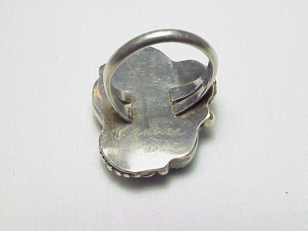 Signed Native American Sterling Slver Turquoise Red Coral Ring