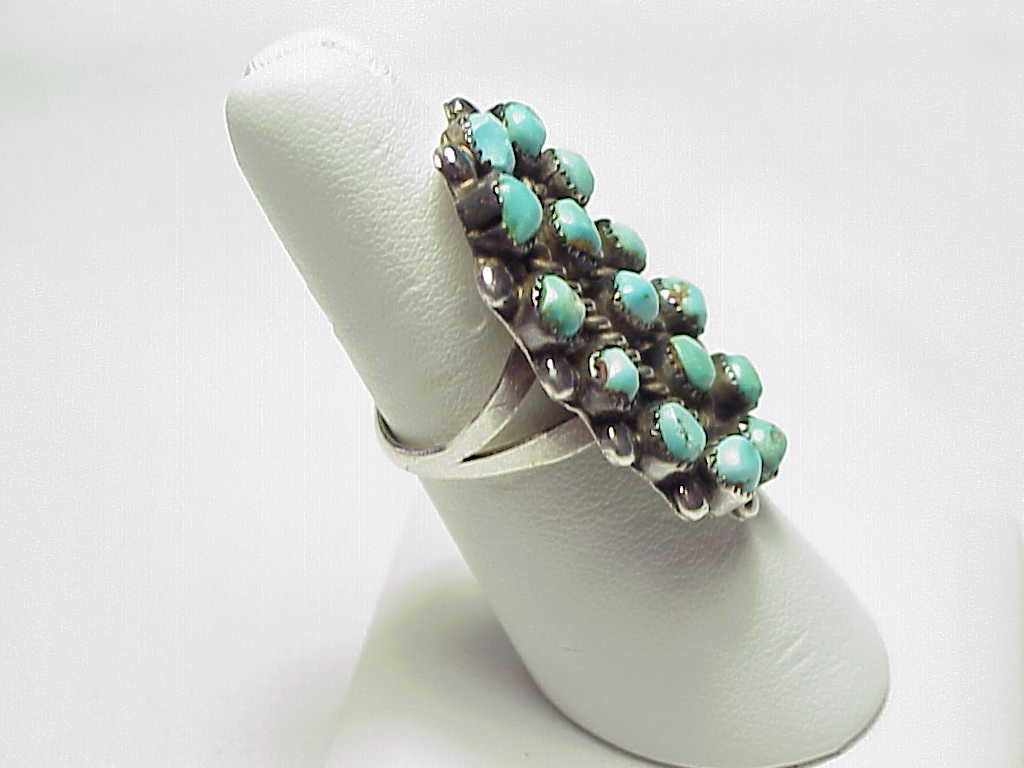 Native American Zuni Petit Point Turquoise Sterling Silver Ring