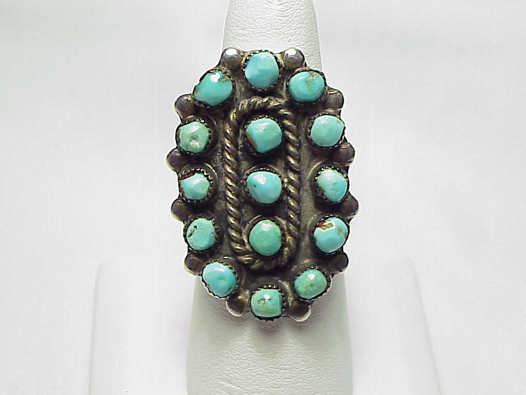 Native American Zuni Petit Point Turquoise Sterling Silver Ring