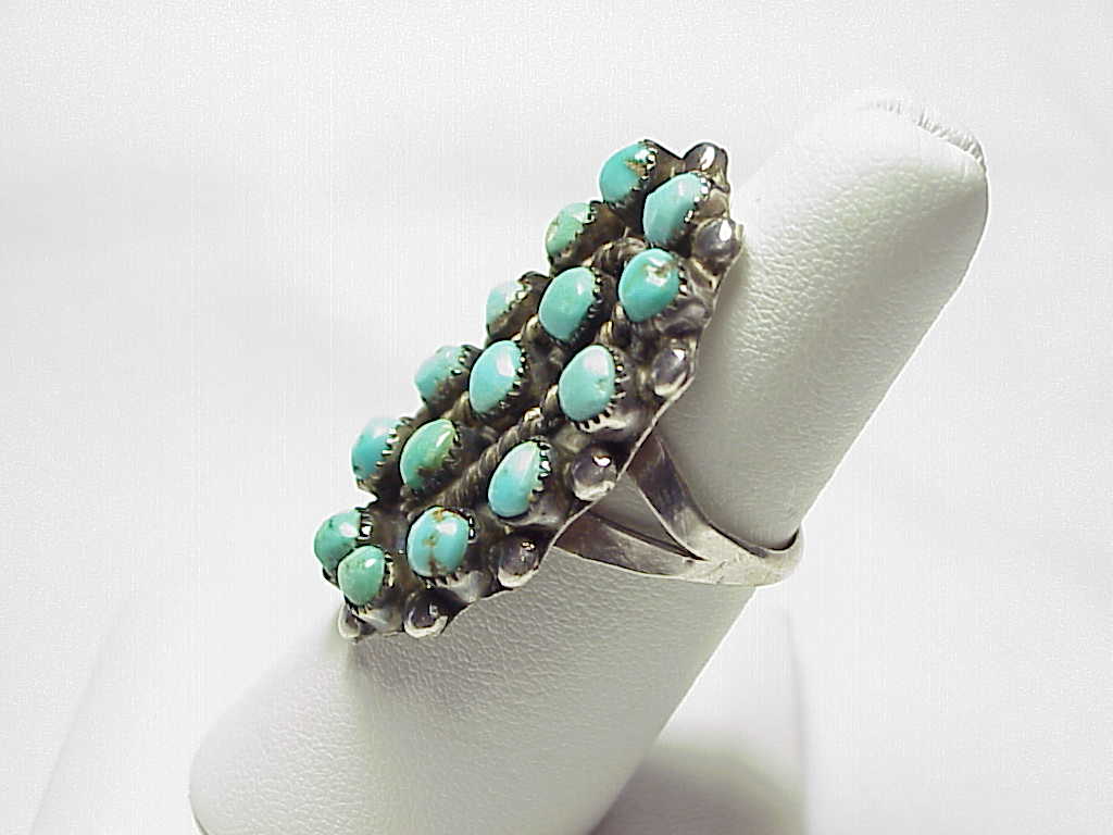 Native American Zuni Petit Point Turquoise Sterling Silver Ring