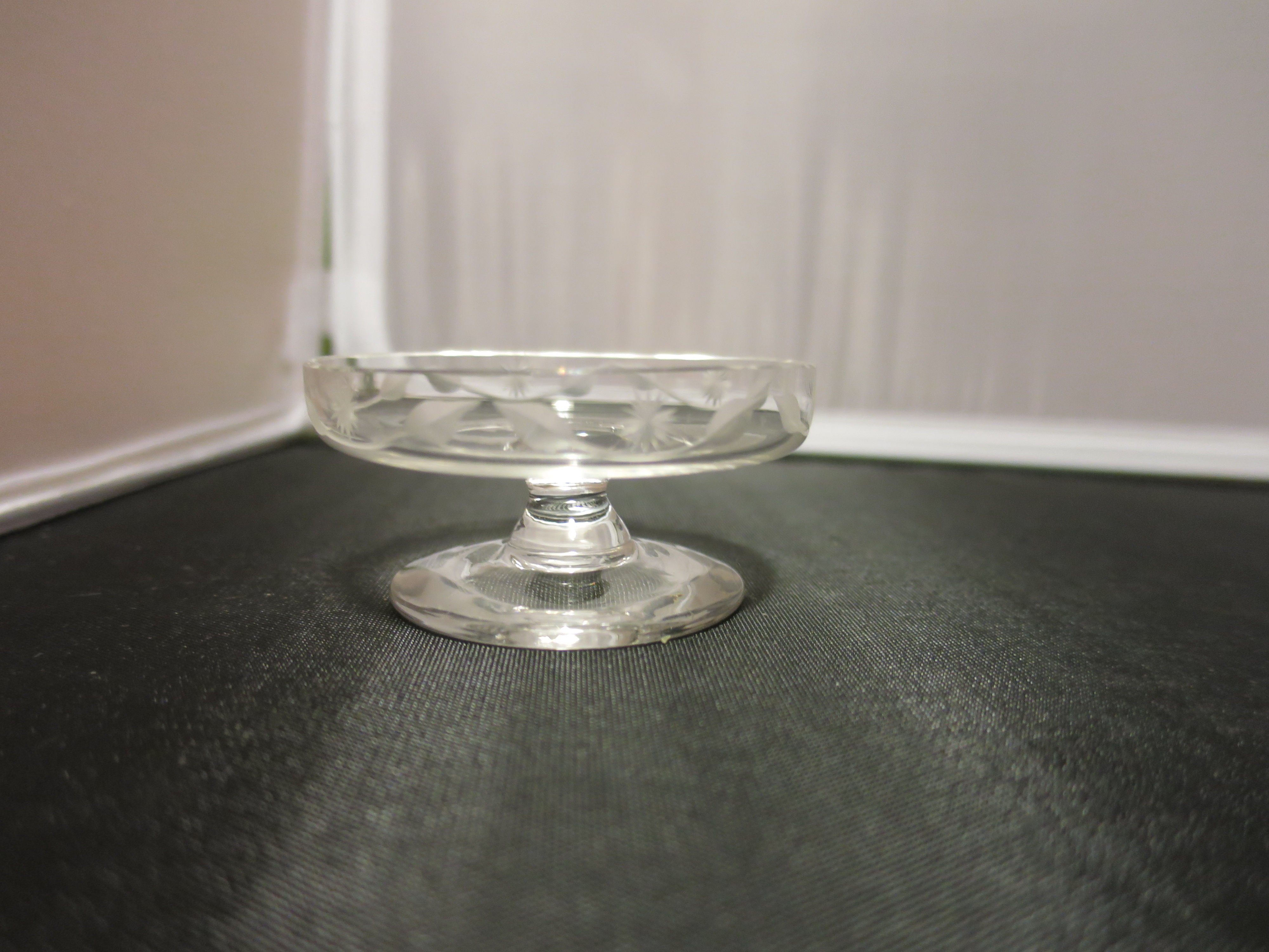 Etched Glass Footed Pedestal Salt Cellar