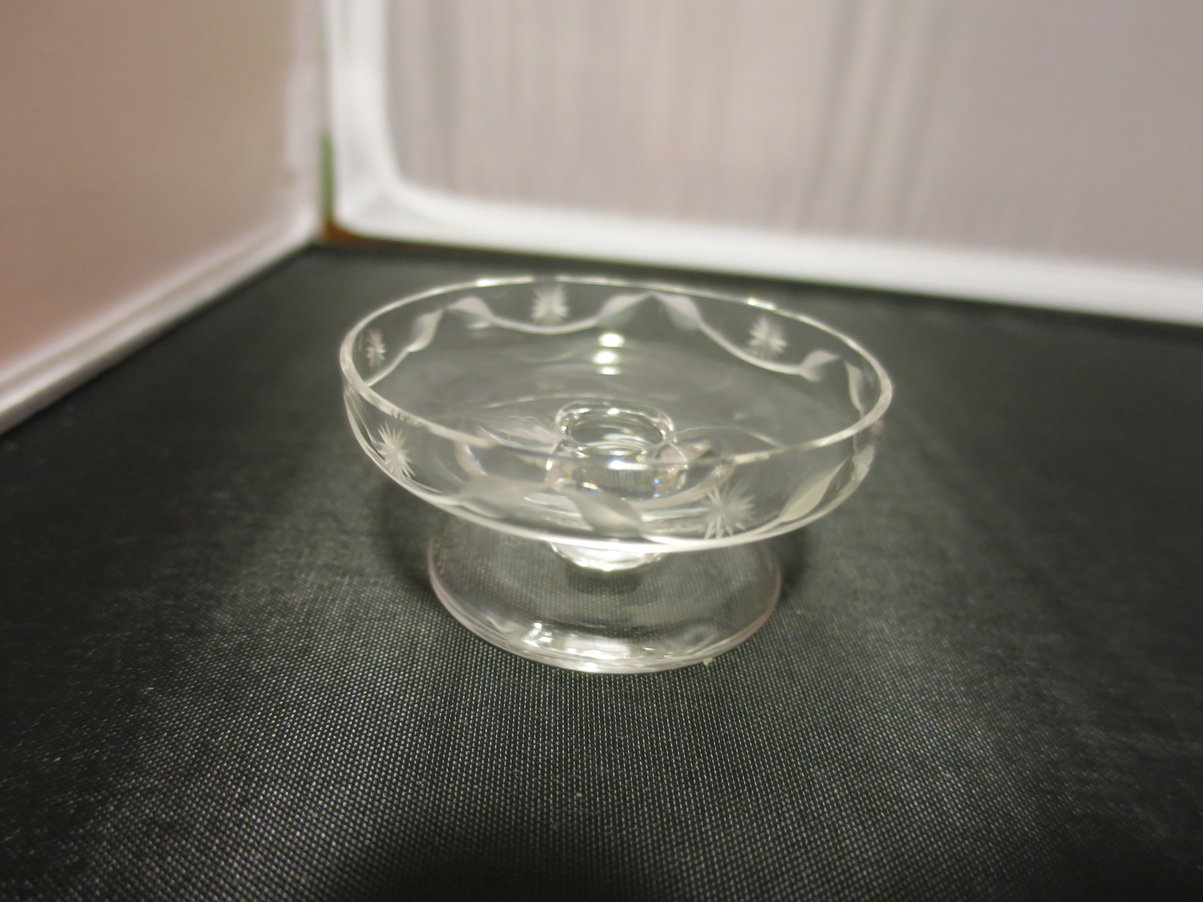 Etched Glass Footed Pedestal Salt Cellar