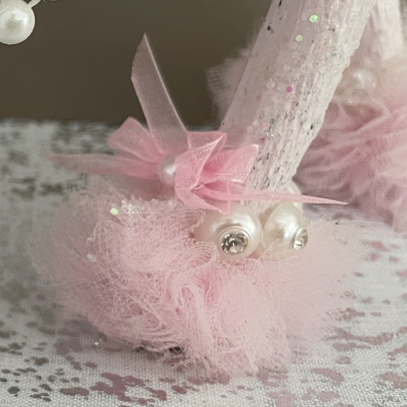 11" Blush Pink Glitter Reindeer - Shabby Victorian Christmas Decor Pearls Rhinestone