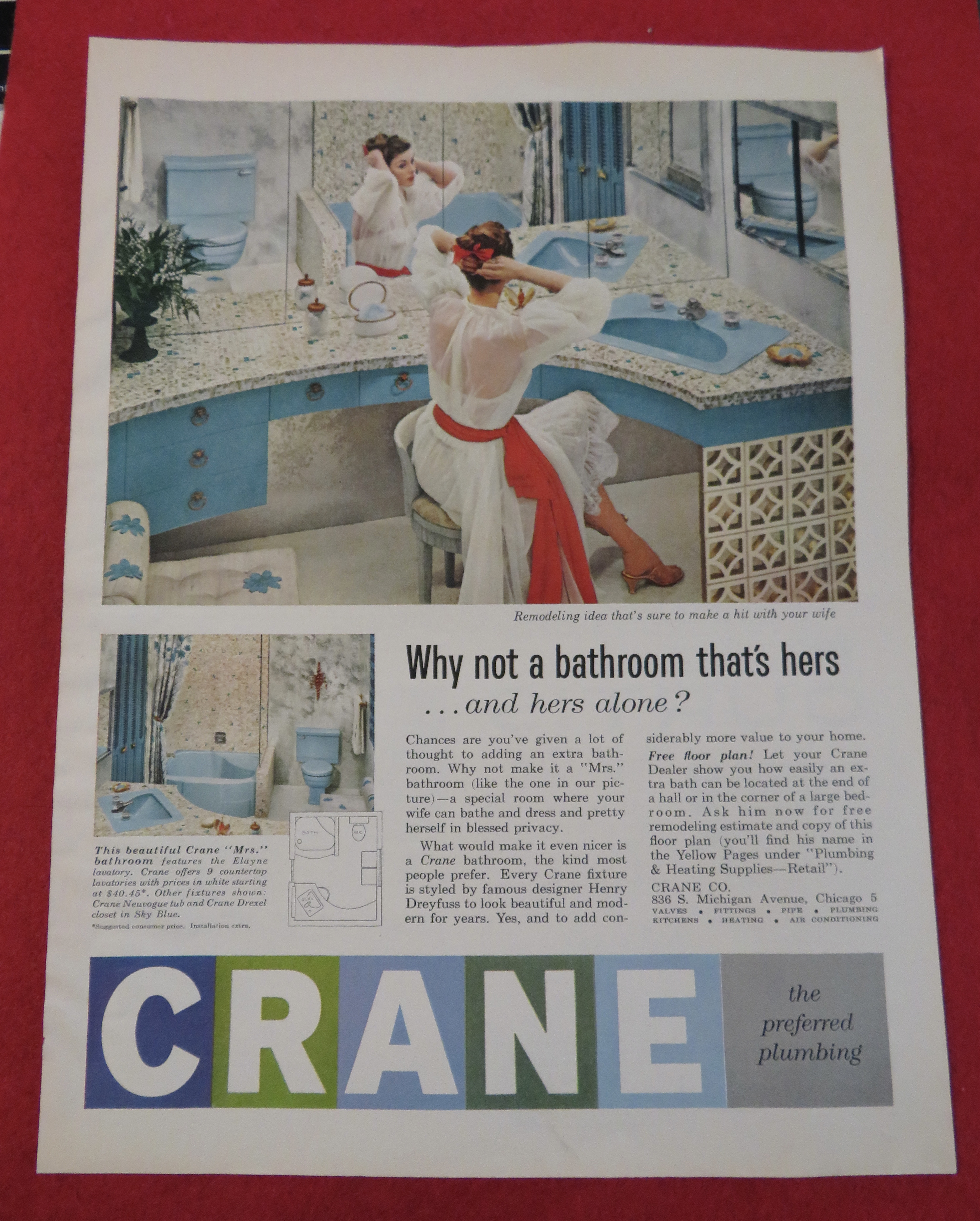1958 Crane Plumbing with Woman Looking In The Mirror
