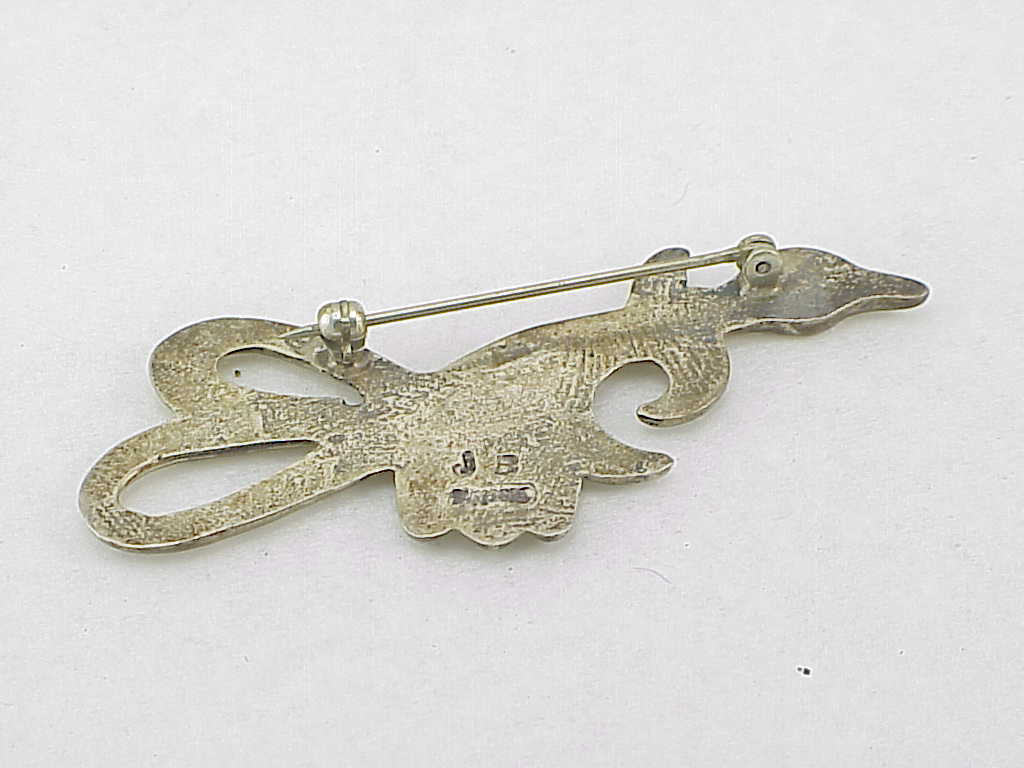 Native American Sterling Silver Roadrunner Bird Brooch Signed Jb