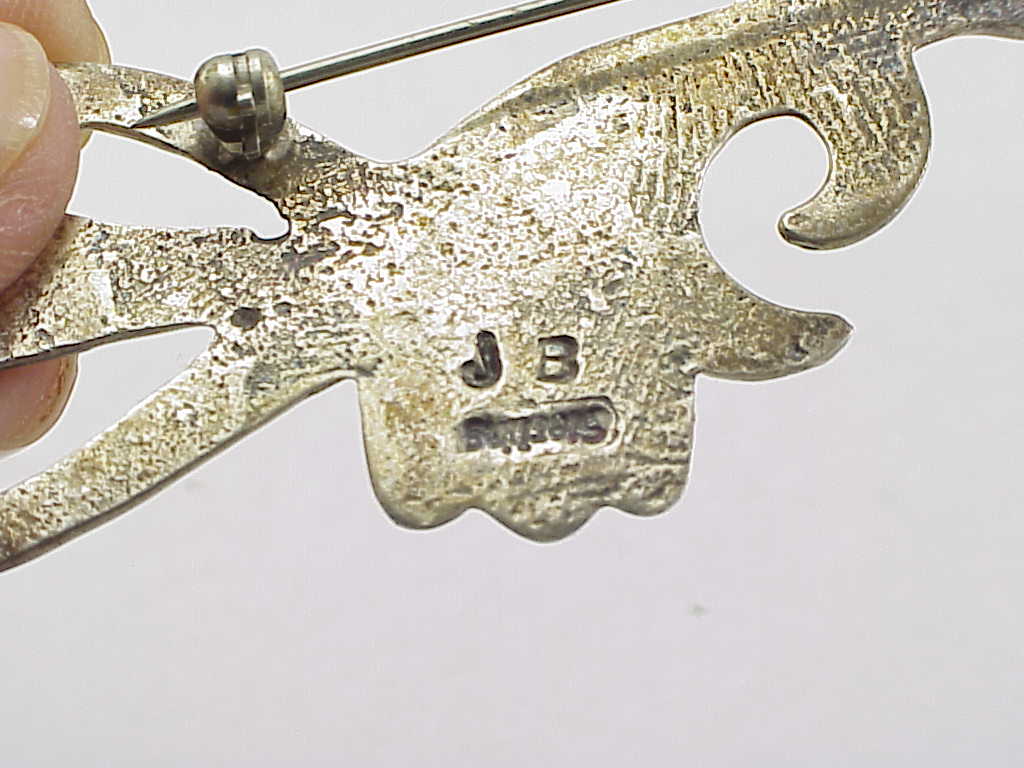 Native American Sterling Silver Roadrunner Bird Brooch Signed Jb