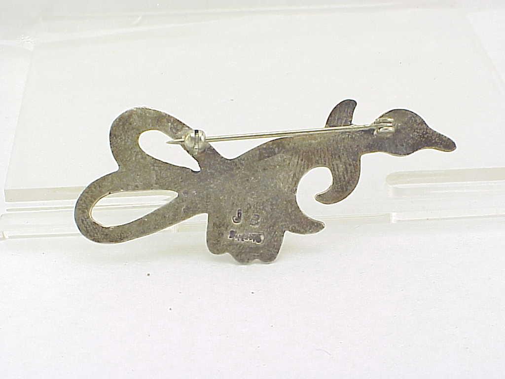 Native American Sterling Silver Roadrunner Bird Brooch Signed Jb
