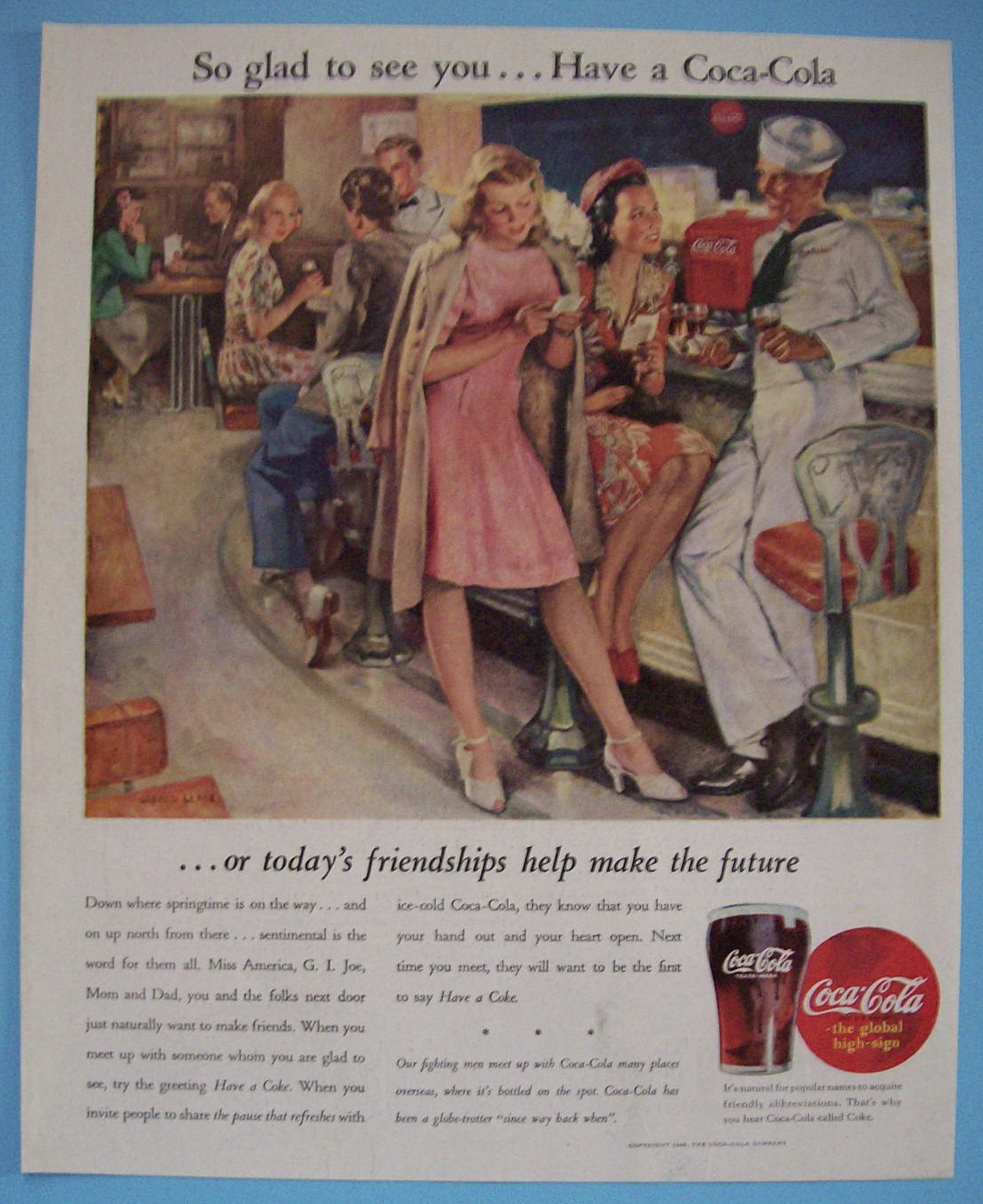 1945 Coca-Cola (Coke) with Two Women Talking to Sailor