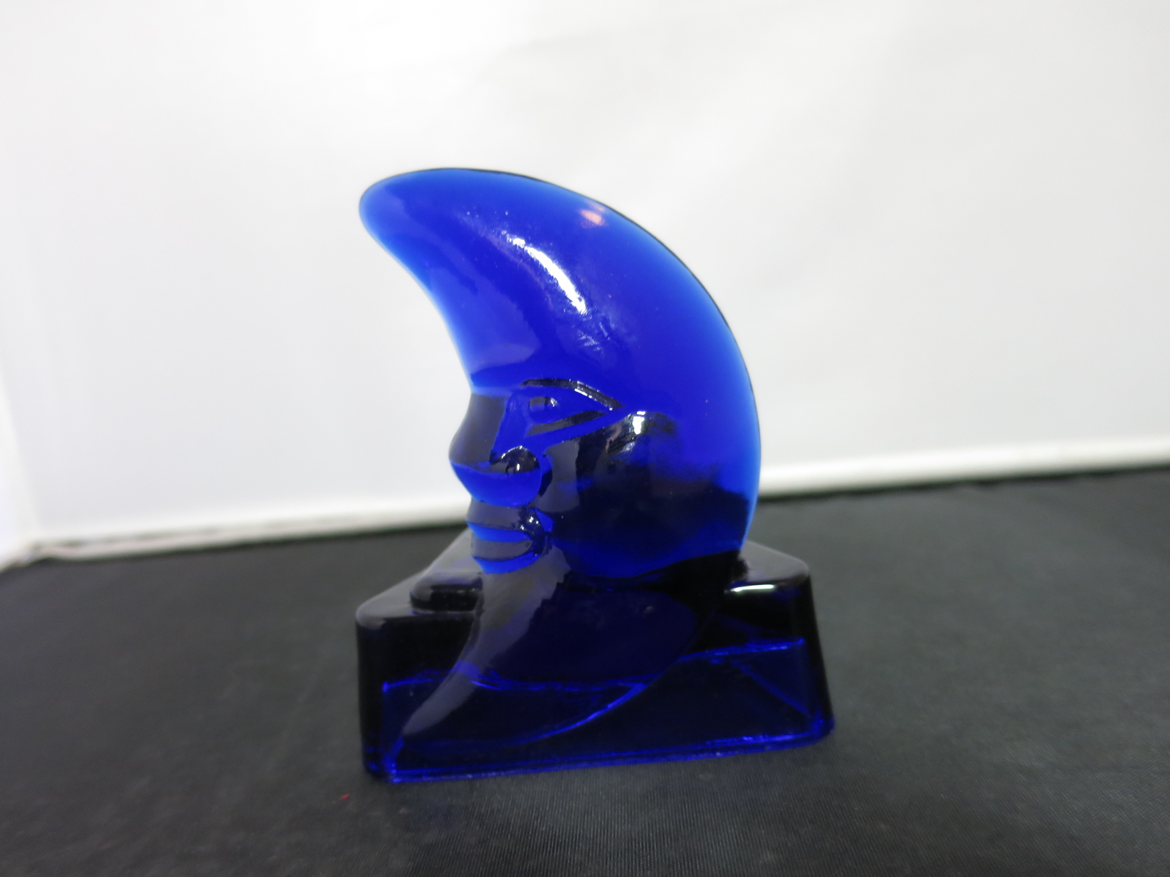 Cobalt Blue Glass Crescent Moon Candle Holder Votive Tea Light