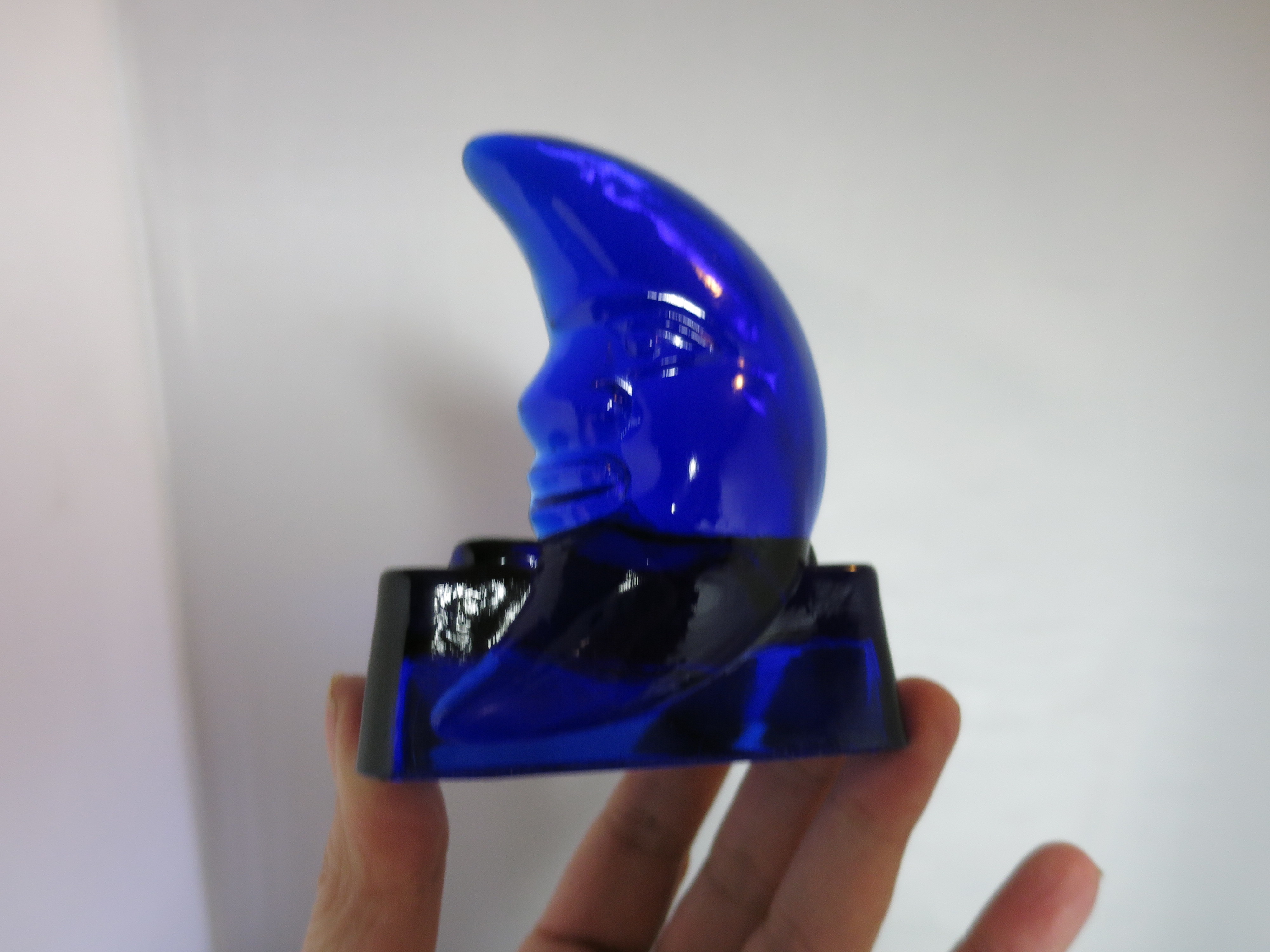 Cobalt Blue Glass Crescent Moon Candle Holder Votive Tea Light