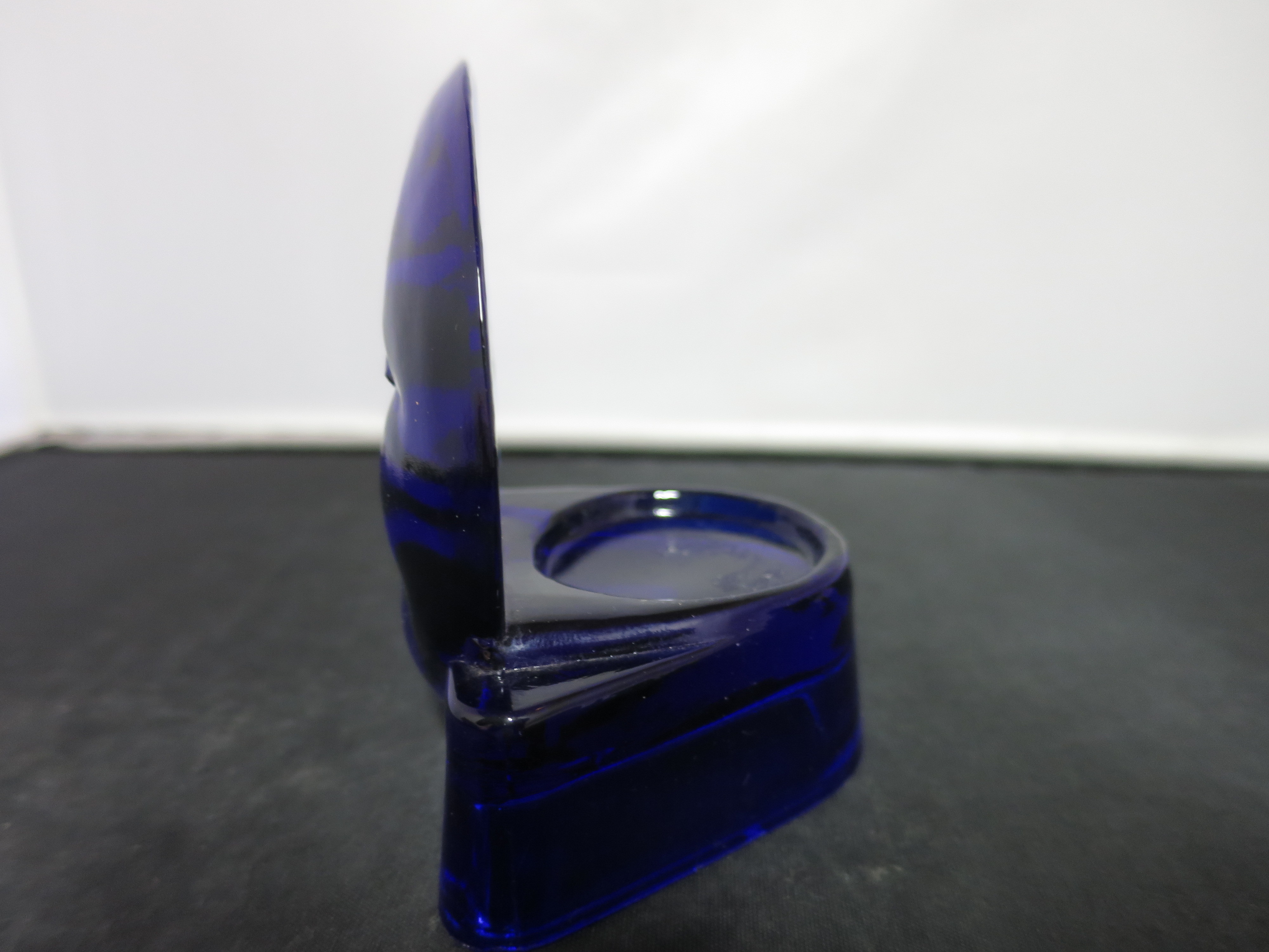 Cobalt Blue Glass Crescent Moon Candle Holder Votive Tea Light