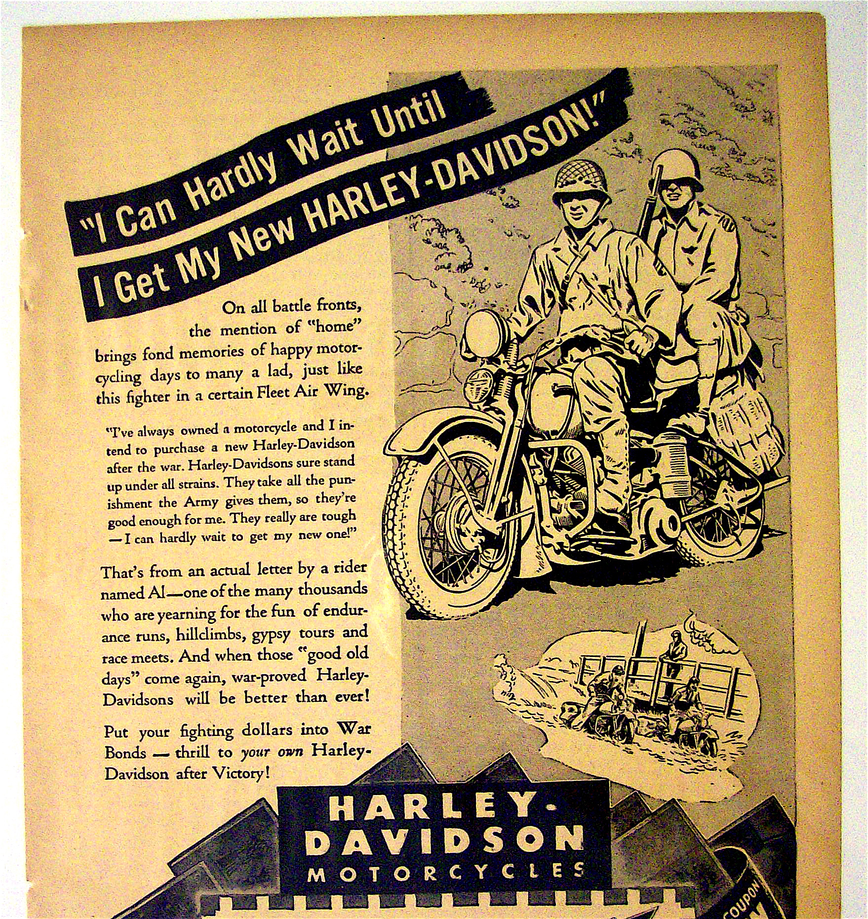 1944 Harley-Davidson Motorcycles w/Two Men & Motorcycle