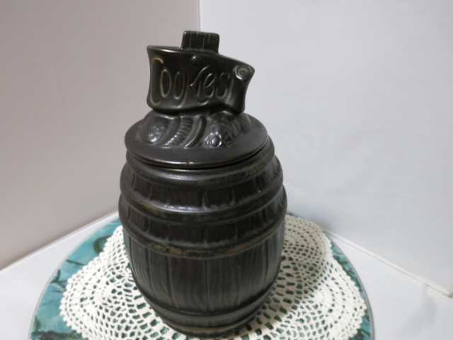 Vintage McCoy Pottery Black Barrel Cookie Jar Circa 1960s