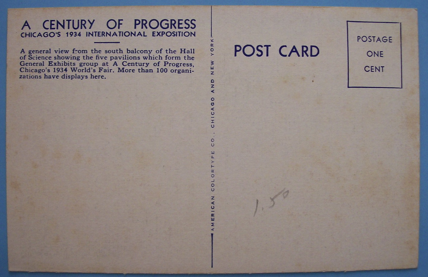 General Exhibits Group Postcard (Century Of Progress)