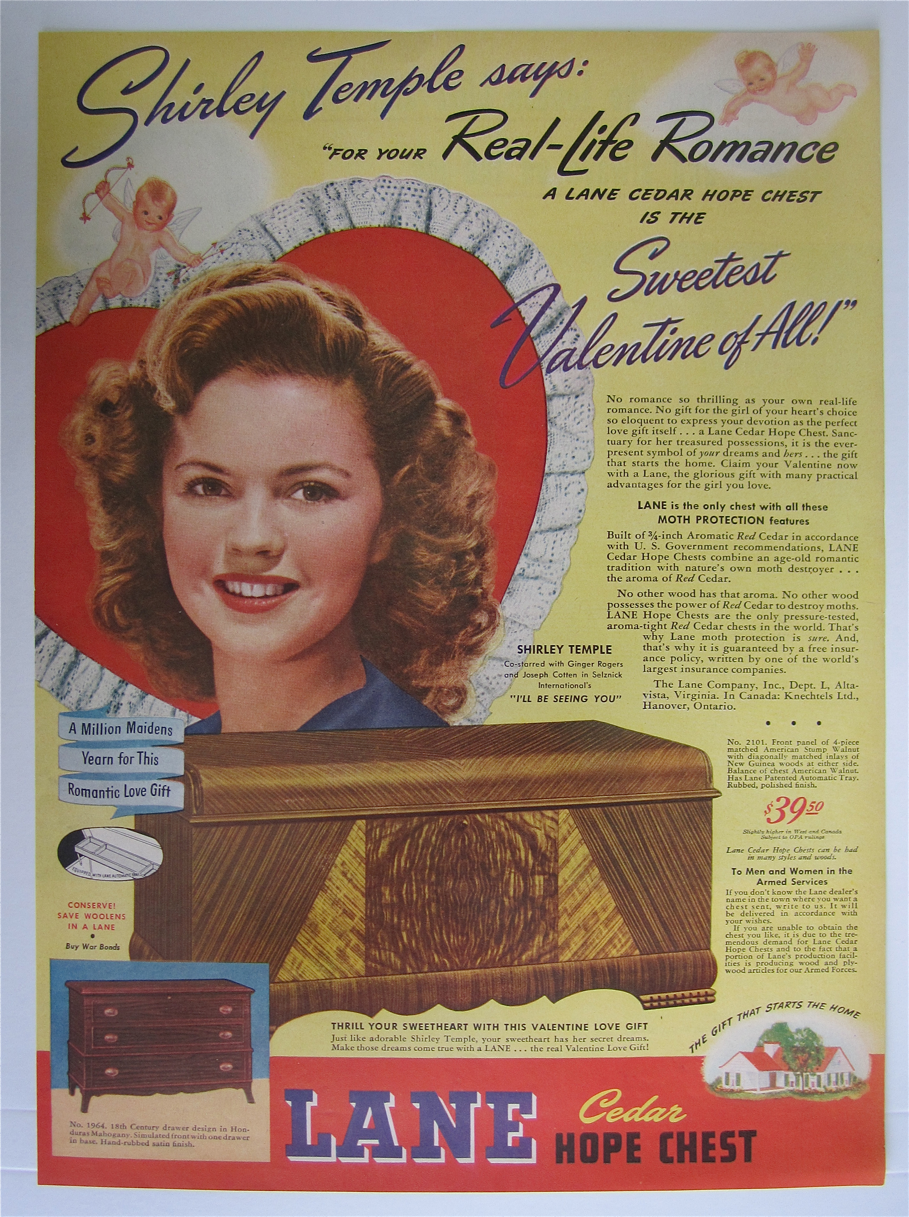 1945 Lane Cedar Hope Chest with Shirley Temple
