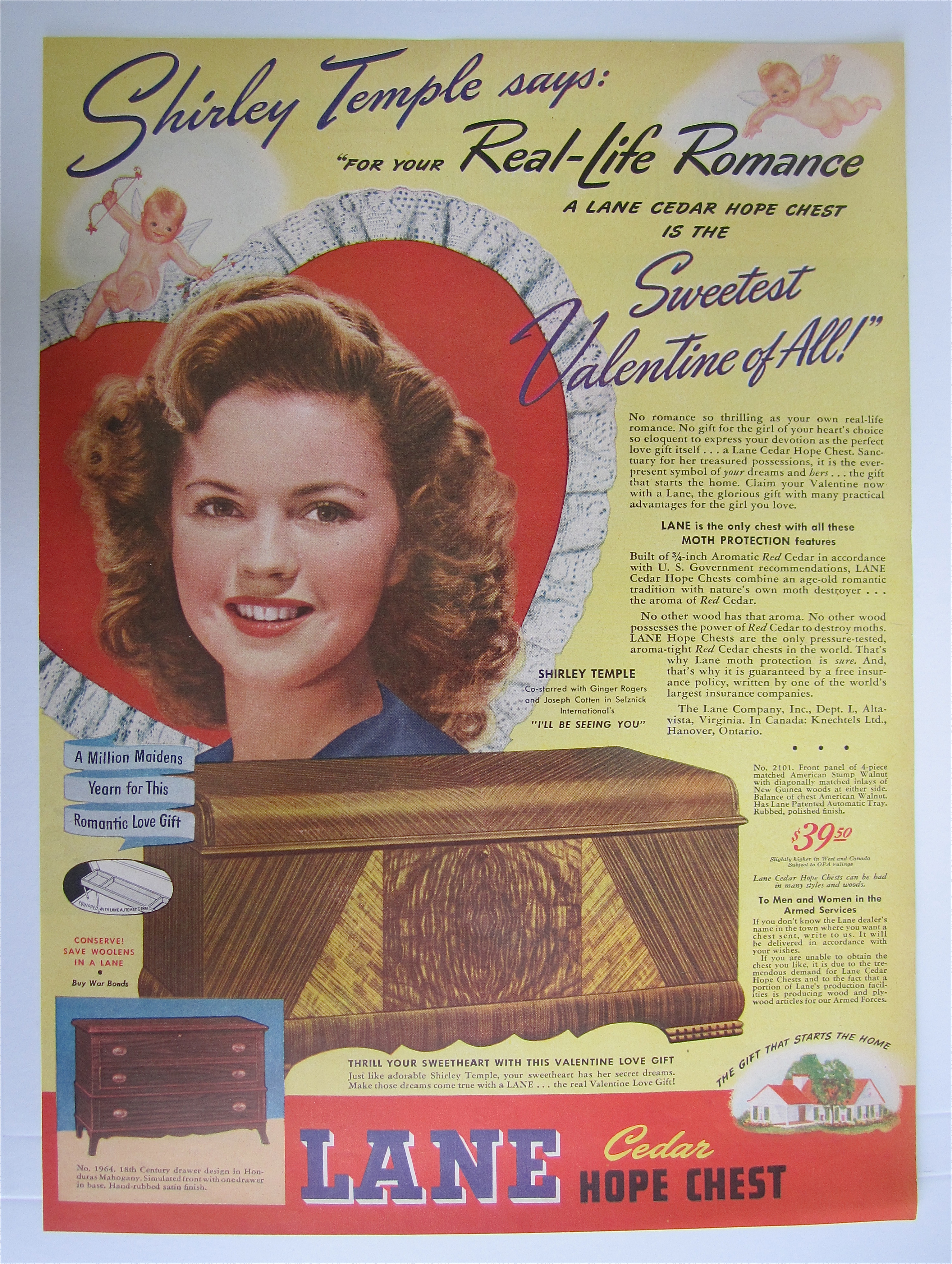 1945 Lane Cedar Hope Chest with Shirley Temple