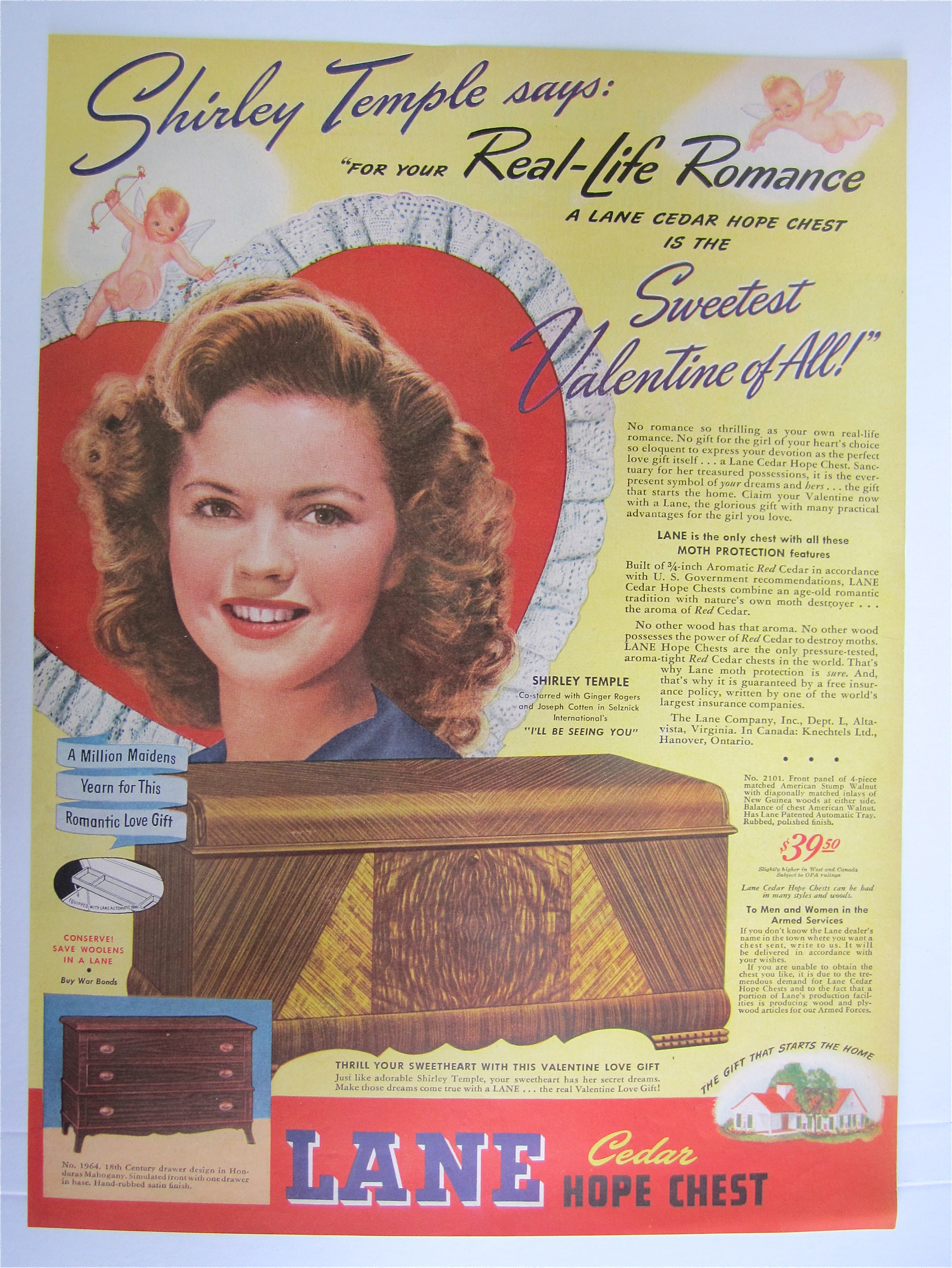 1945 Lane Cedar Hope Chest with Shirley Temple