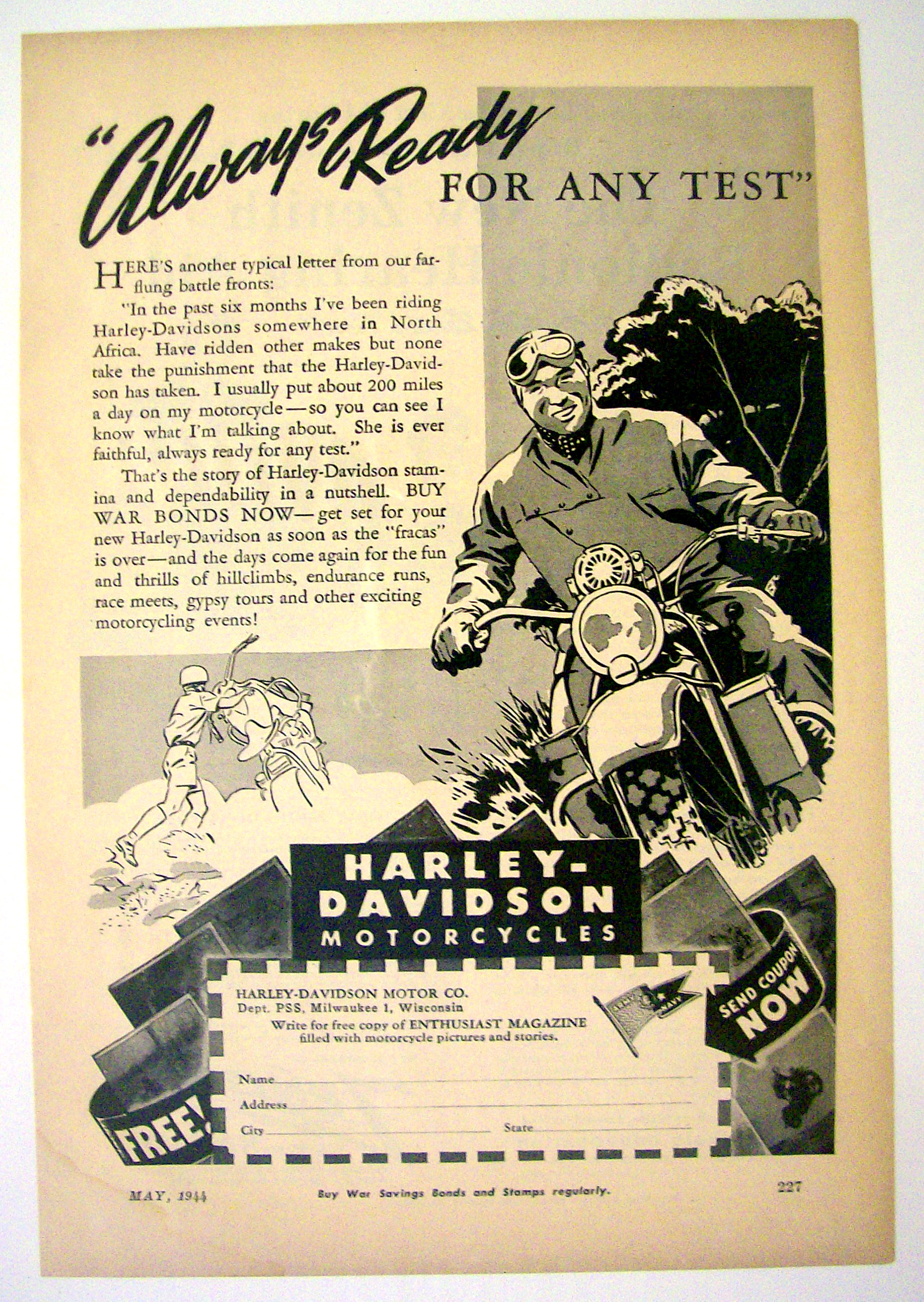 1944 Harley-Davidson Motorcycles with Man & Motorcycle