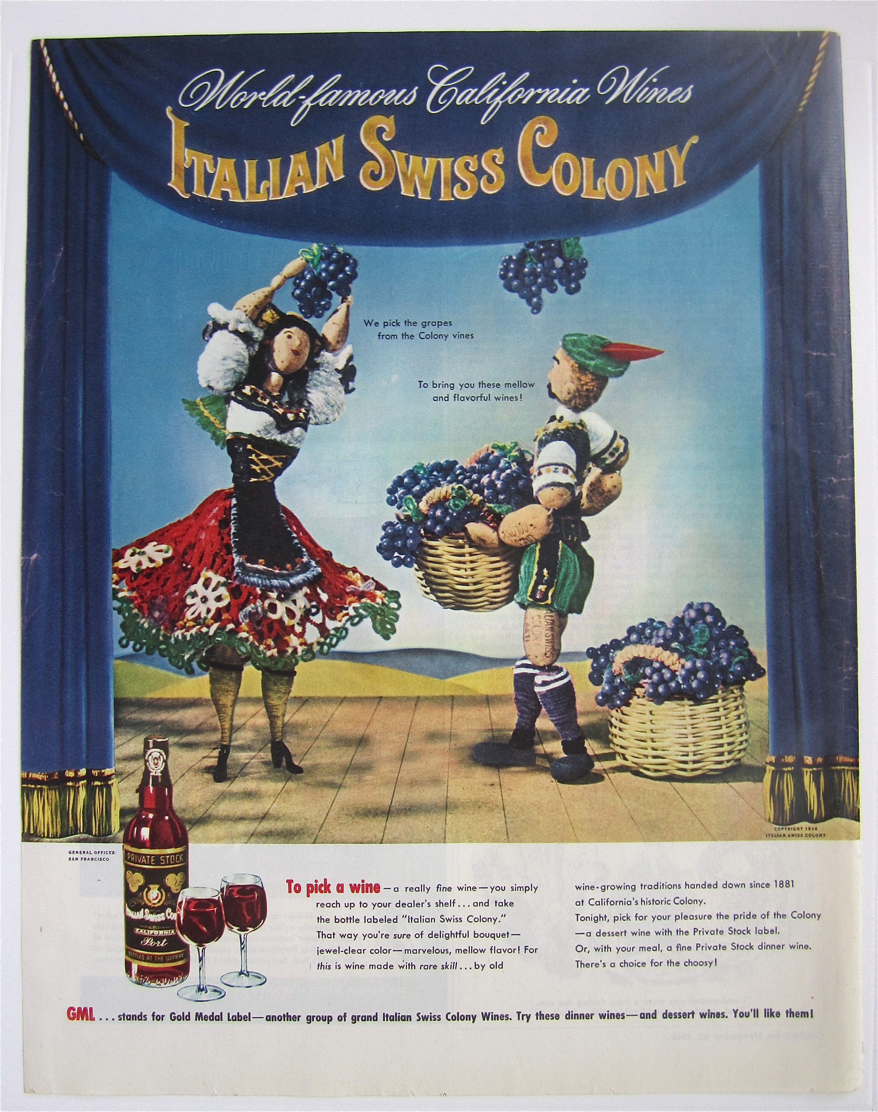 1946 Italian Swiss Colony WIne w/People Picking Grapes