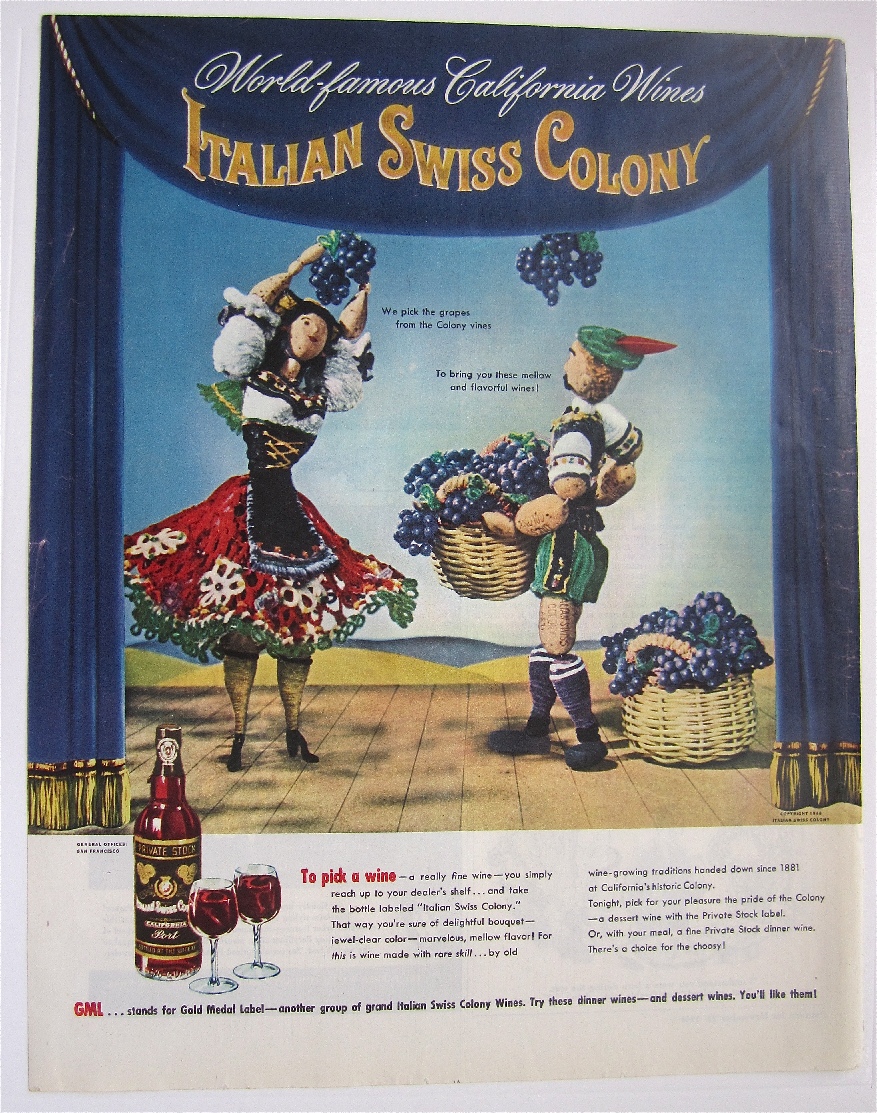 1946 Italian Swiss Colony WIne w/People Picking Grapes
