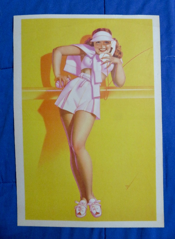 Original 1945 Sexy Petty Pin Up Girl Wearing A Tennis Outfit & Talking On The Telephone By George Petty
