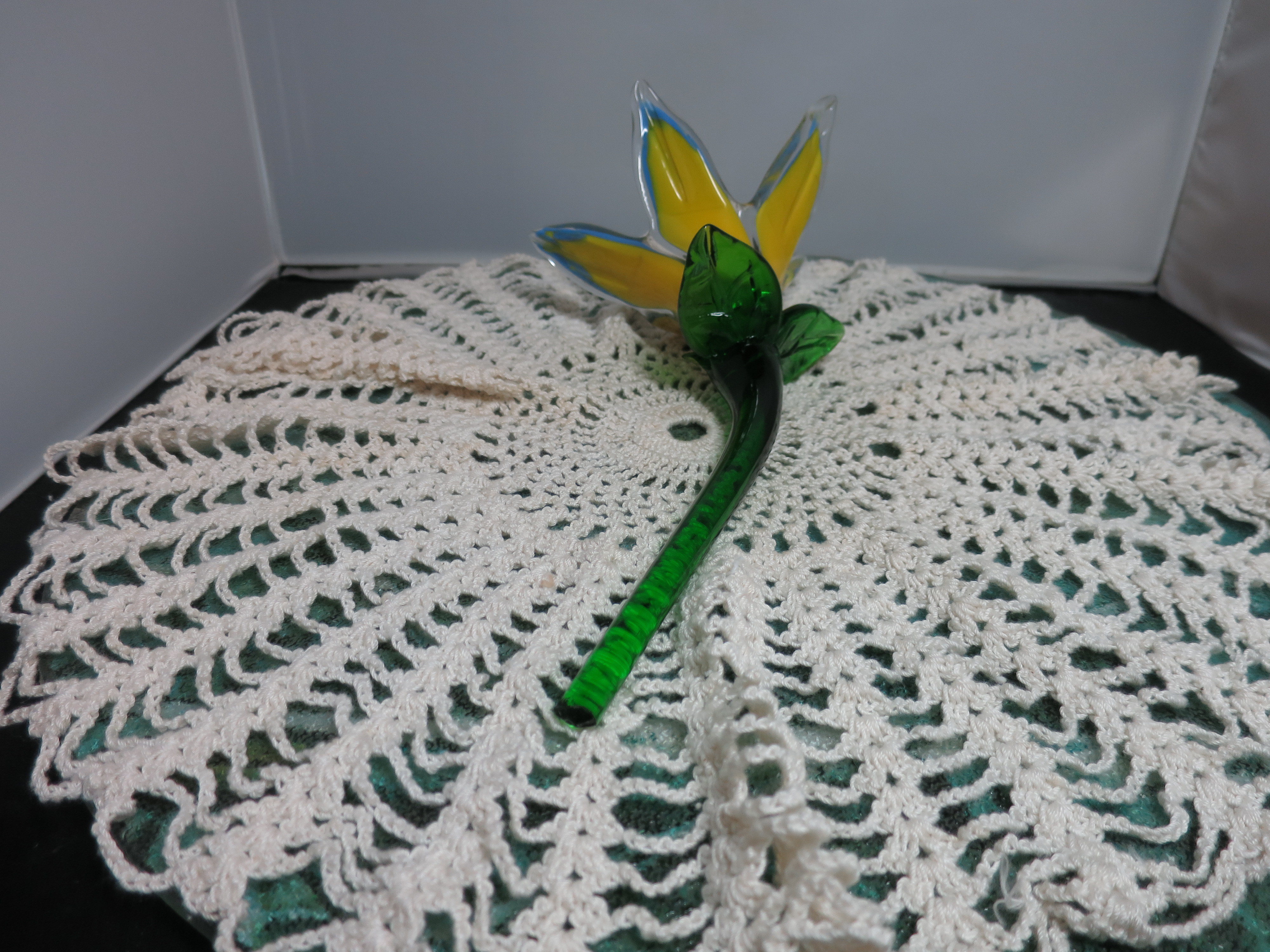 Artisan Blown Glass Flower with Dragonfly Figurine