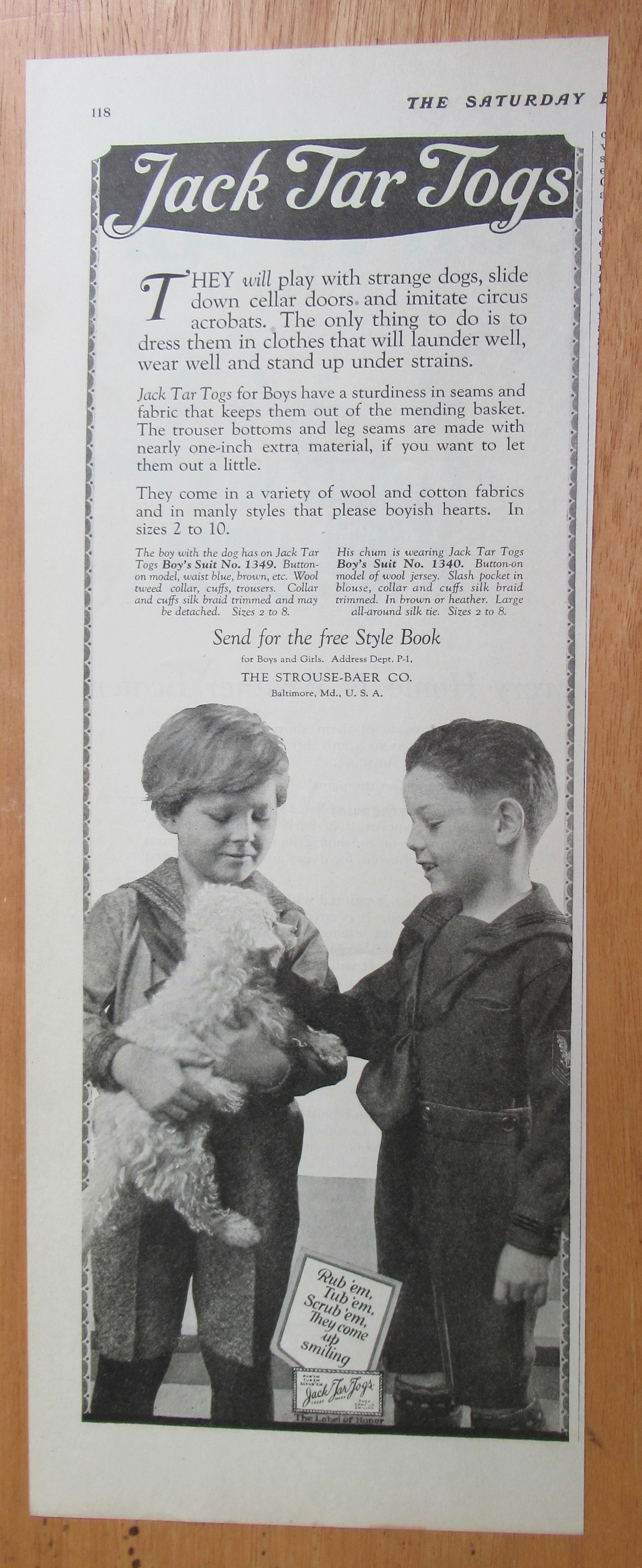 1923 Jack Tar Togs with 2 Boys & Their Puppy