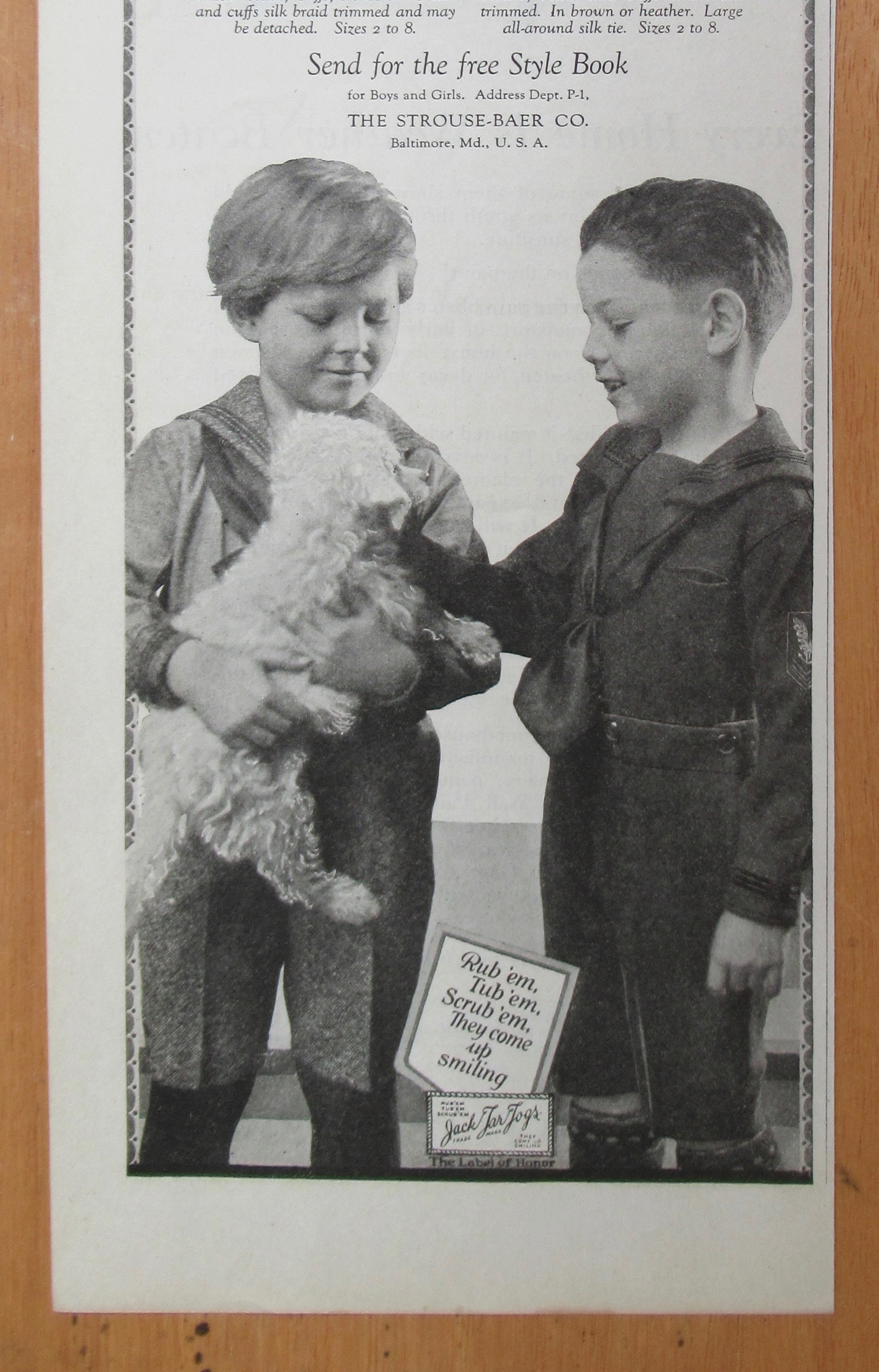1923 Jack Tar Togs with 2 Boys & Their Puppy