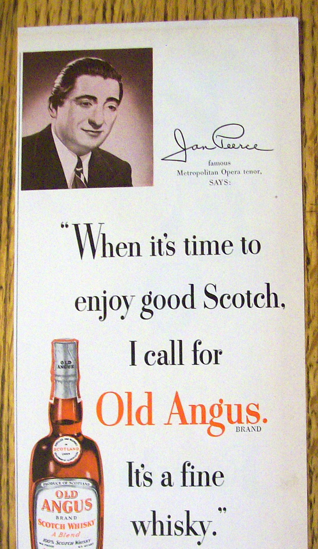 1951 Old Angus Whiskey with Opera Star Jan Peerce