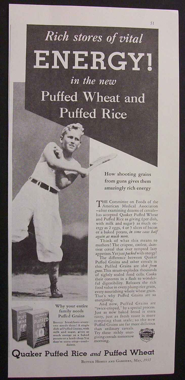 1933  Quaker  Puffed  Rice &  Puffed  Wheat