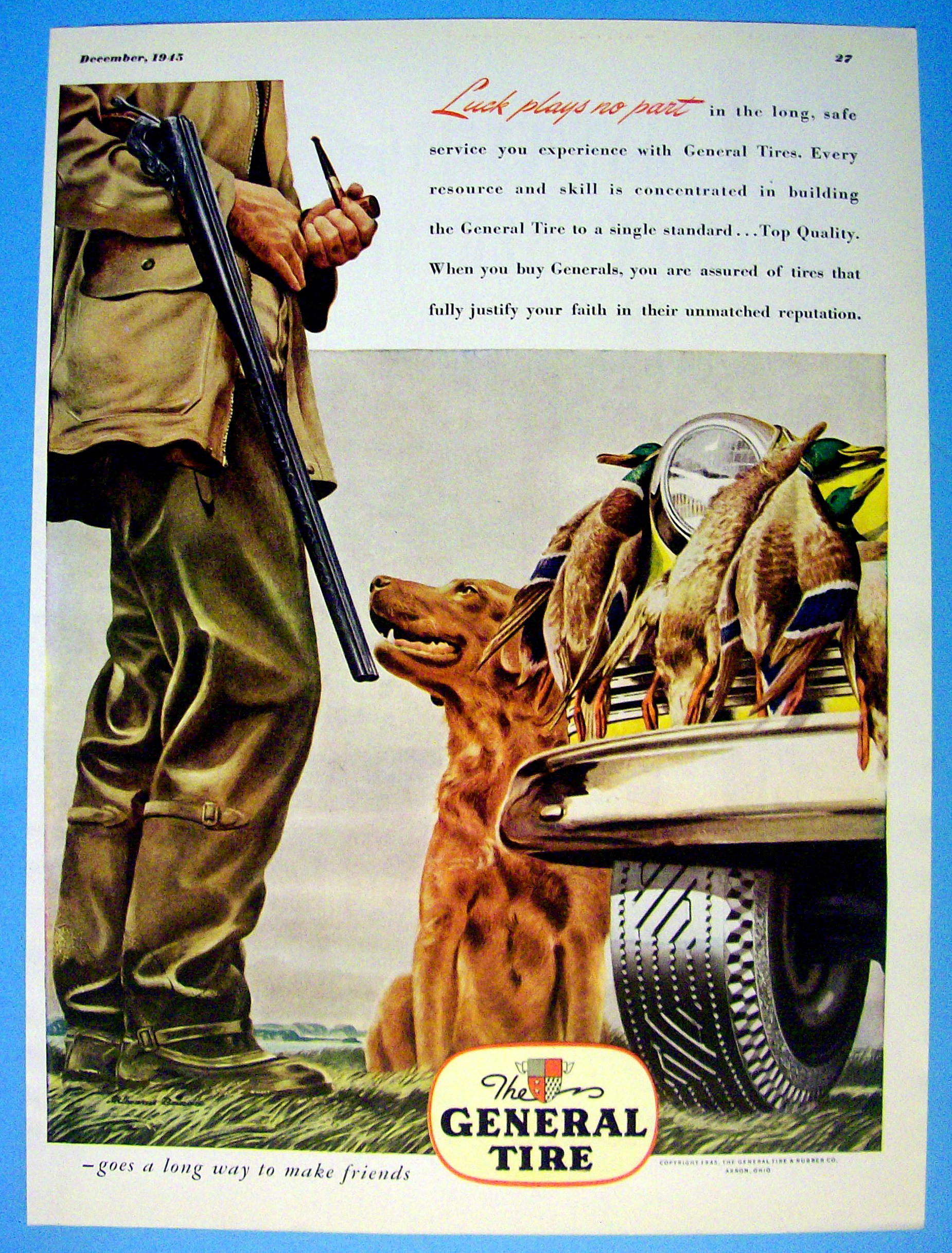 1945 General Tires with Man Hunting With His Dog