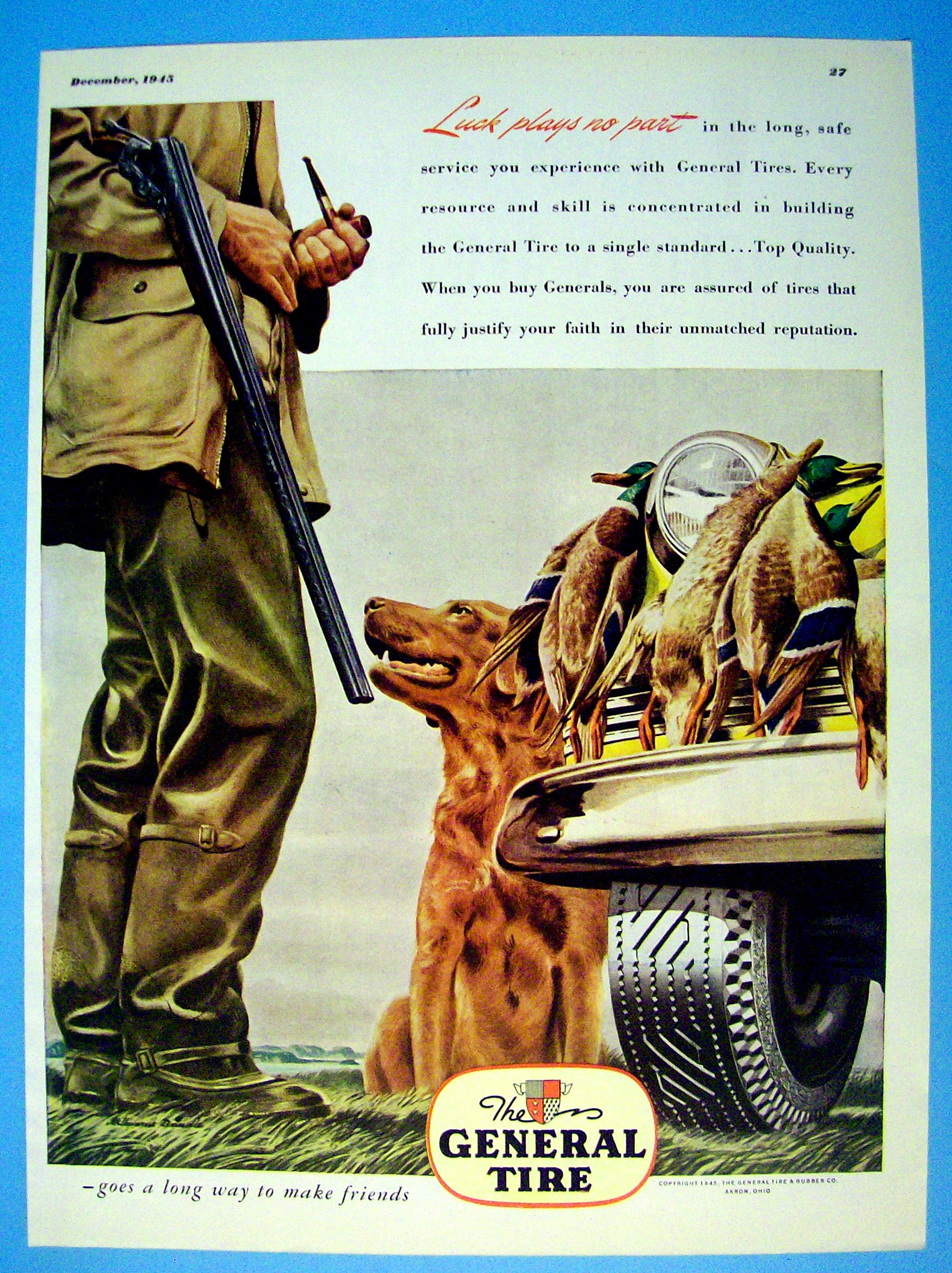 1945 General Tires with Man Hunting With His Dog