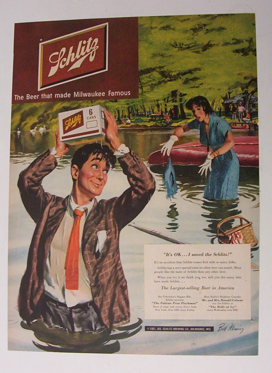 1951 Schlitz Beer with Man Who Really Loves Beer