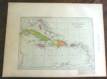 1904 Map Cuba And West Indies Antique