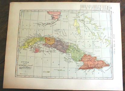 1904 Map Cuba And West Indies Antique