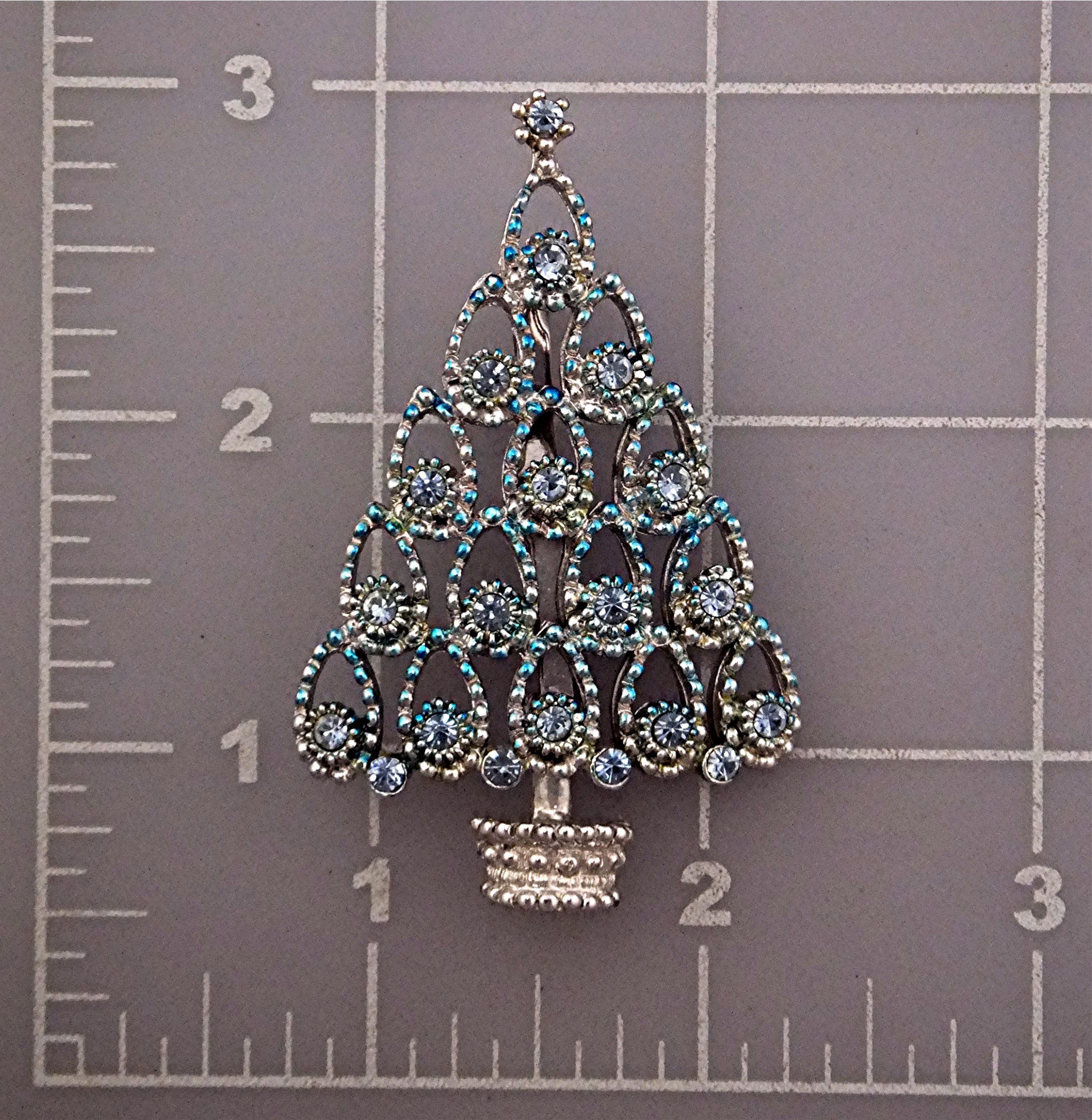 Brooch Pin Christmas Tree Blue Crystals BEATRIX