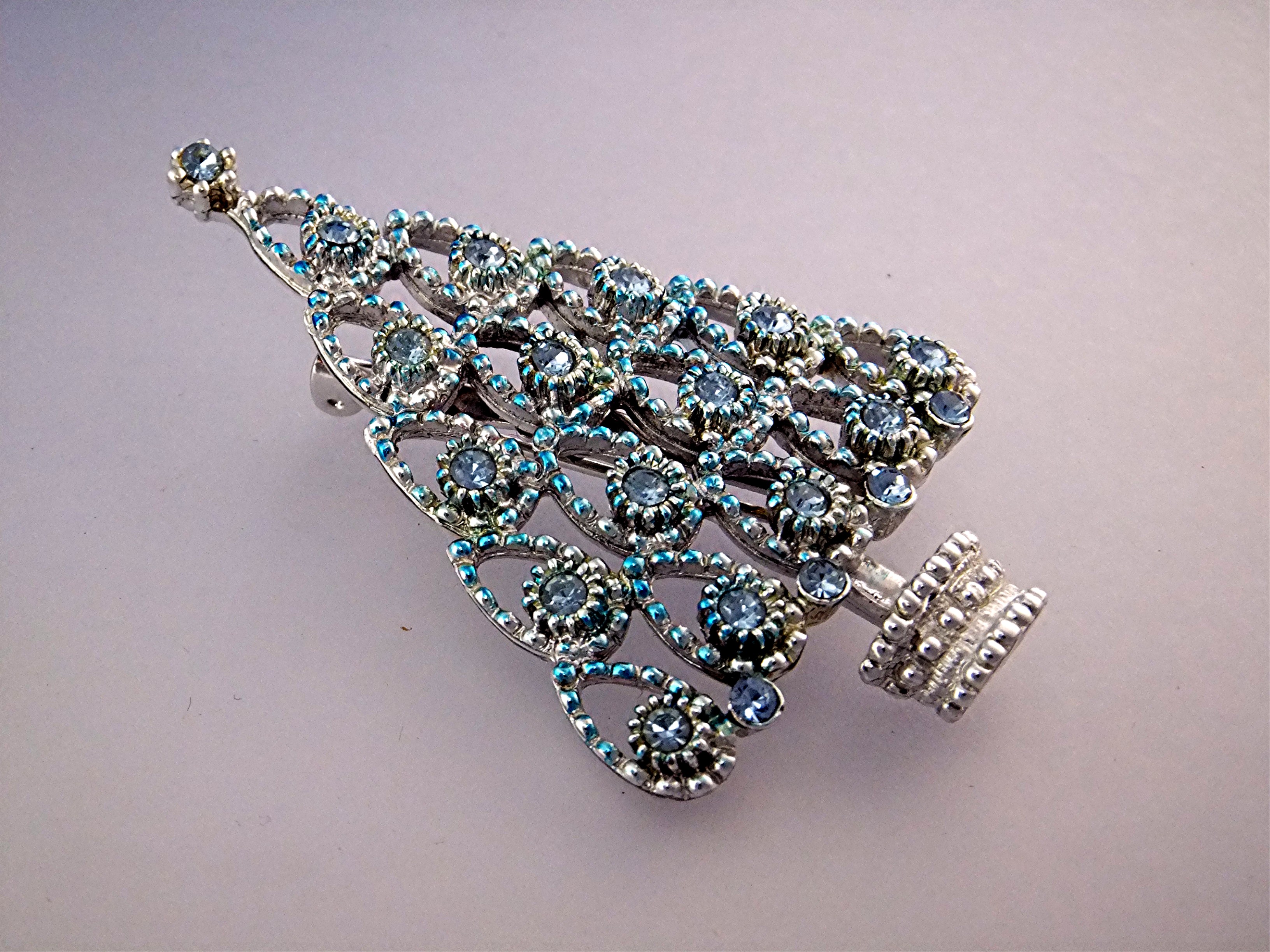 Brooch Pin Christmas Tree Blue Crystals BEATRIX