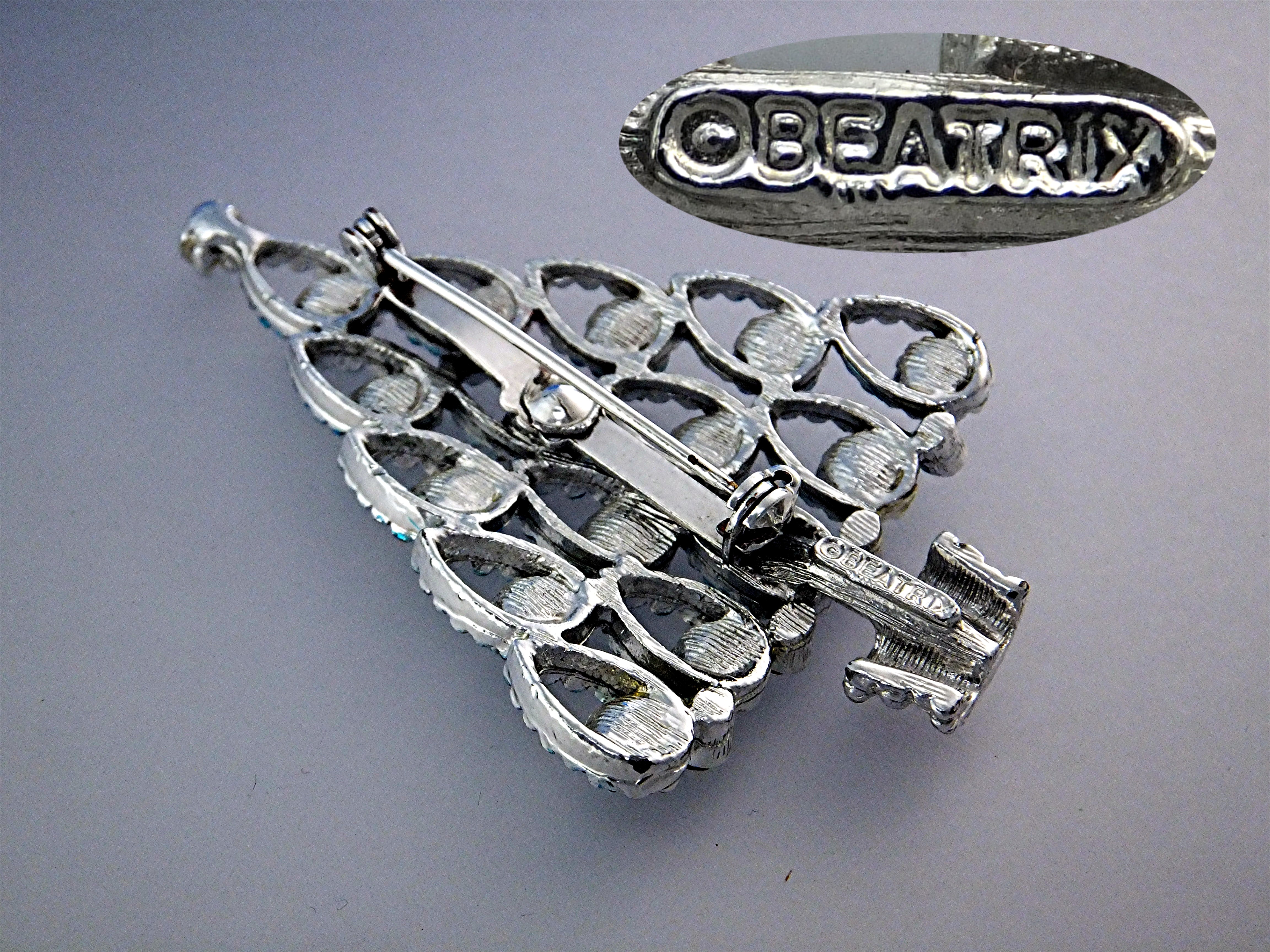 Brooch Pin Christmas Tree Blue Crystals BEATRIX