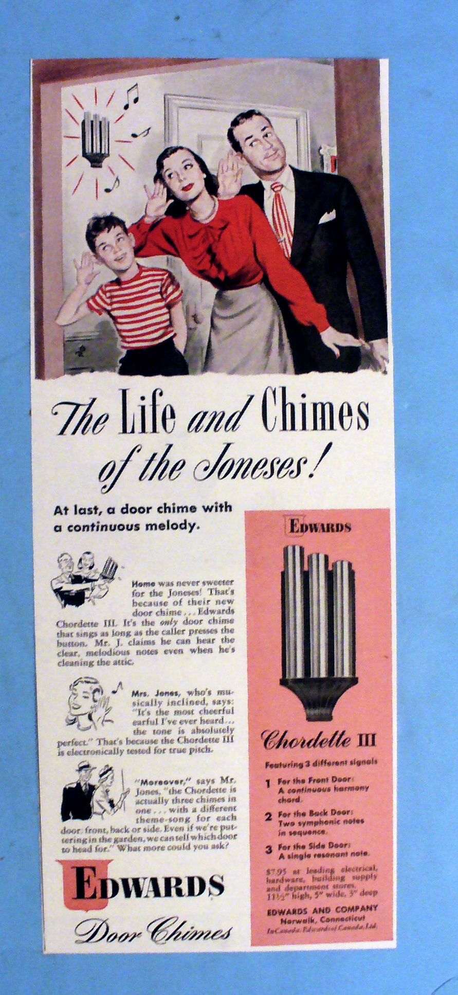 1948 Edwards Door Chimes with Family Listening to Bell