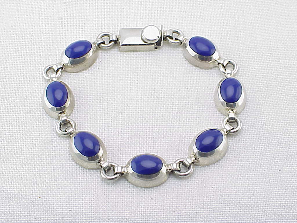 Mexican Sterling Silver Lapis Lazuli Bracelet Signed Tc-179
