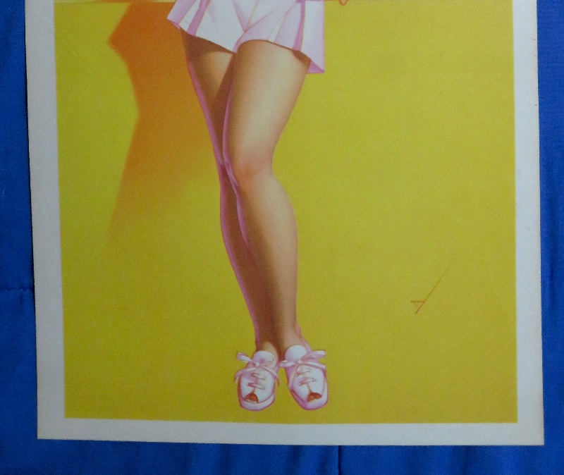 Original 1945 Sexy Petty Pin Up Girl Wearing A Tennis Outfit & Talking On The Telephone By George Petty